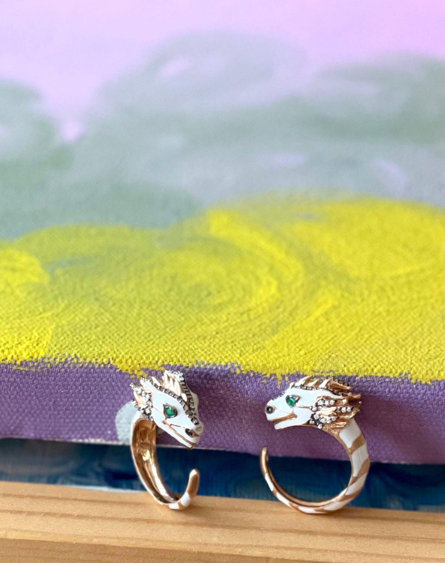 For Sale:  Tian Long Ring in 14k Rose Gold with Diamond and Enamel 6