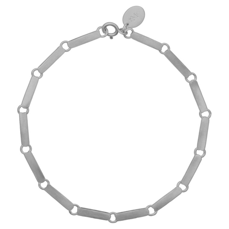 14 Karat White Gold Solid Rectangular Bar Link Chain Bracelet For Sale ...