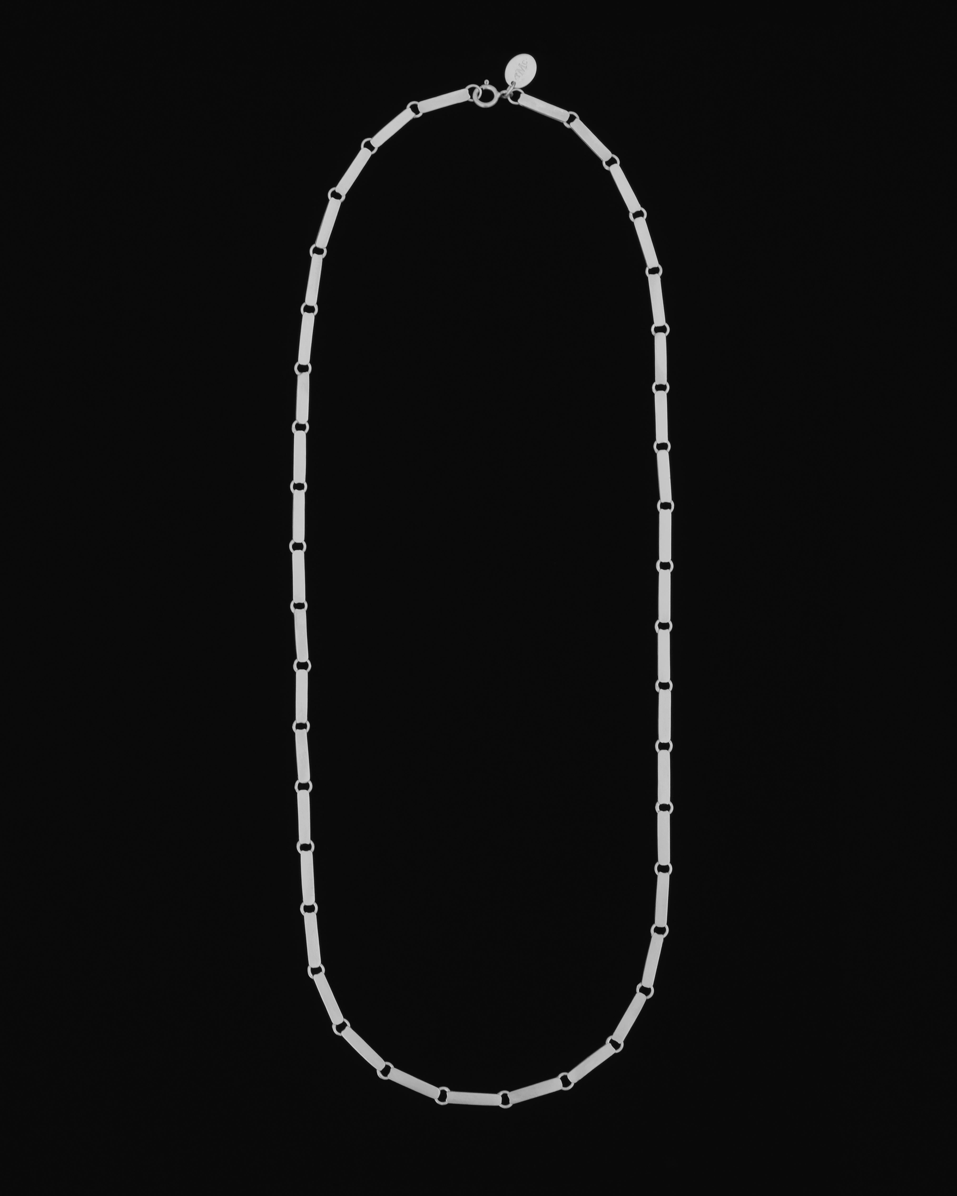 Artisan Tiana Marie Combes White Gold Solid Rectangular Bar Link Chain Necklace For Sale