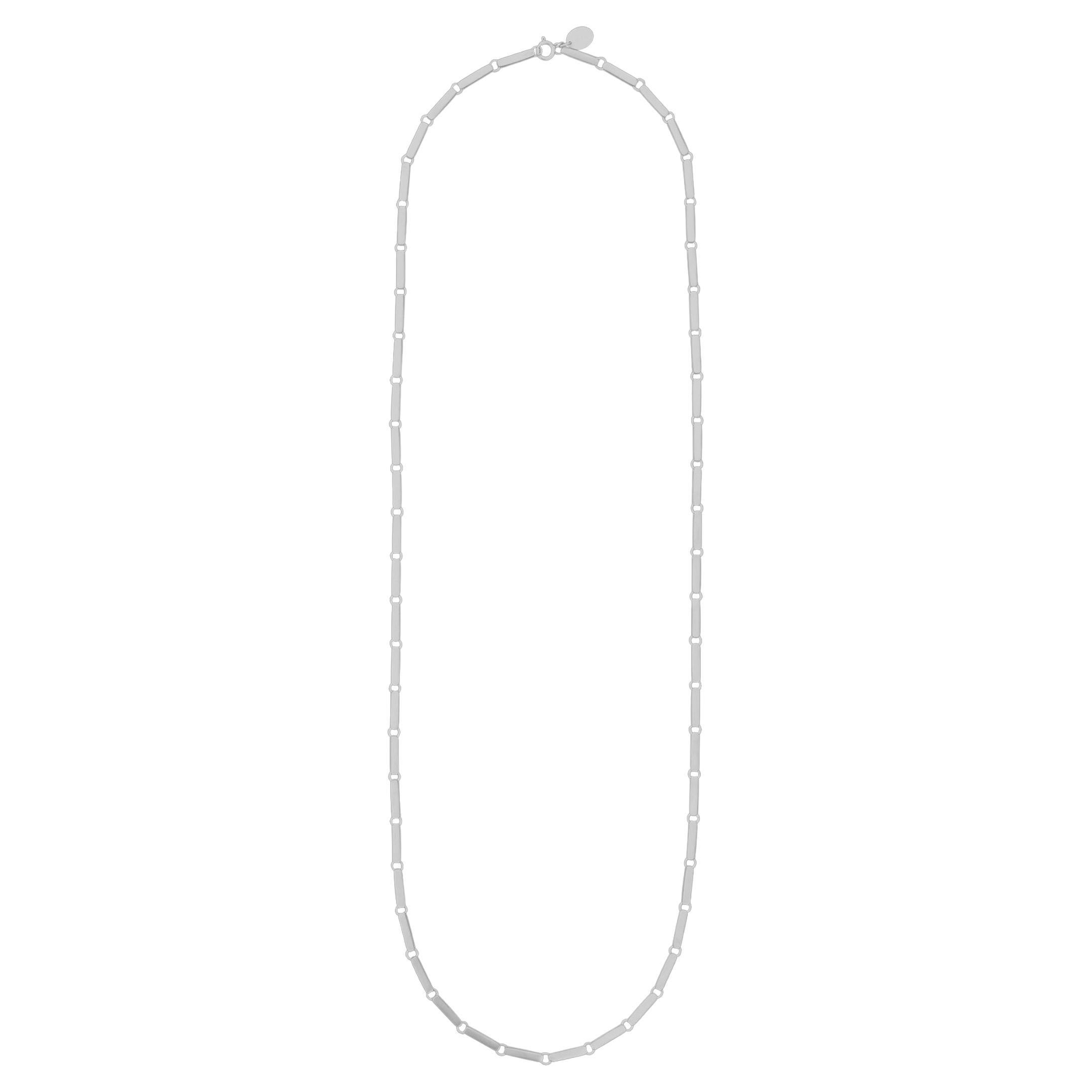 Tiana Marie Combes White Gold Solid Rectangular Bar Link Extended Chain Necklace