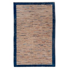 Retro Tianjin Chinese Rug with Blue and Red Lines
