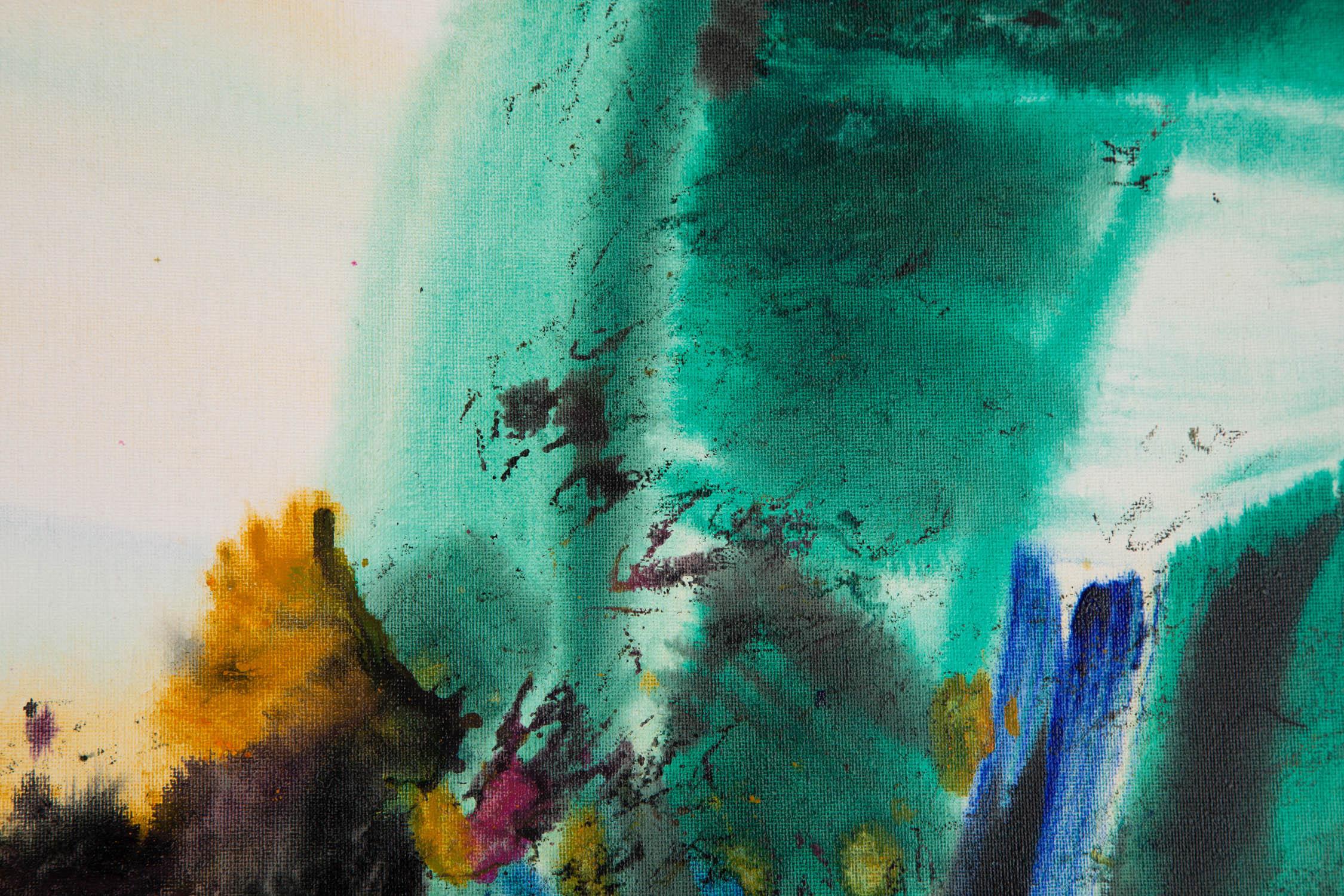 Peinture à l'huile originale abstraite Tianliang Cheng « abstraite - verte » en vente 2
