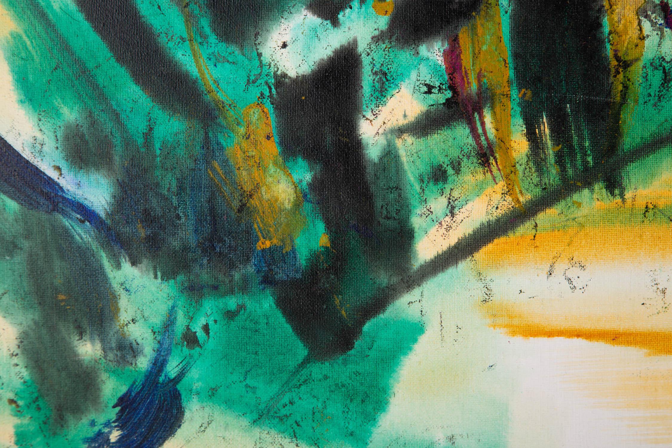 Peinture à l'huile originale abstraite Tianliang Cheng « abstraite - verte » en vente 4