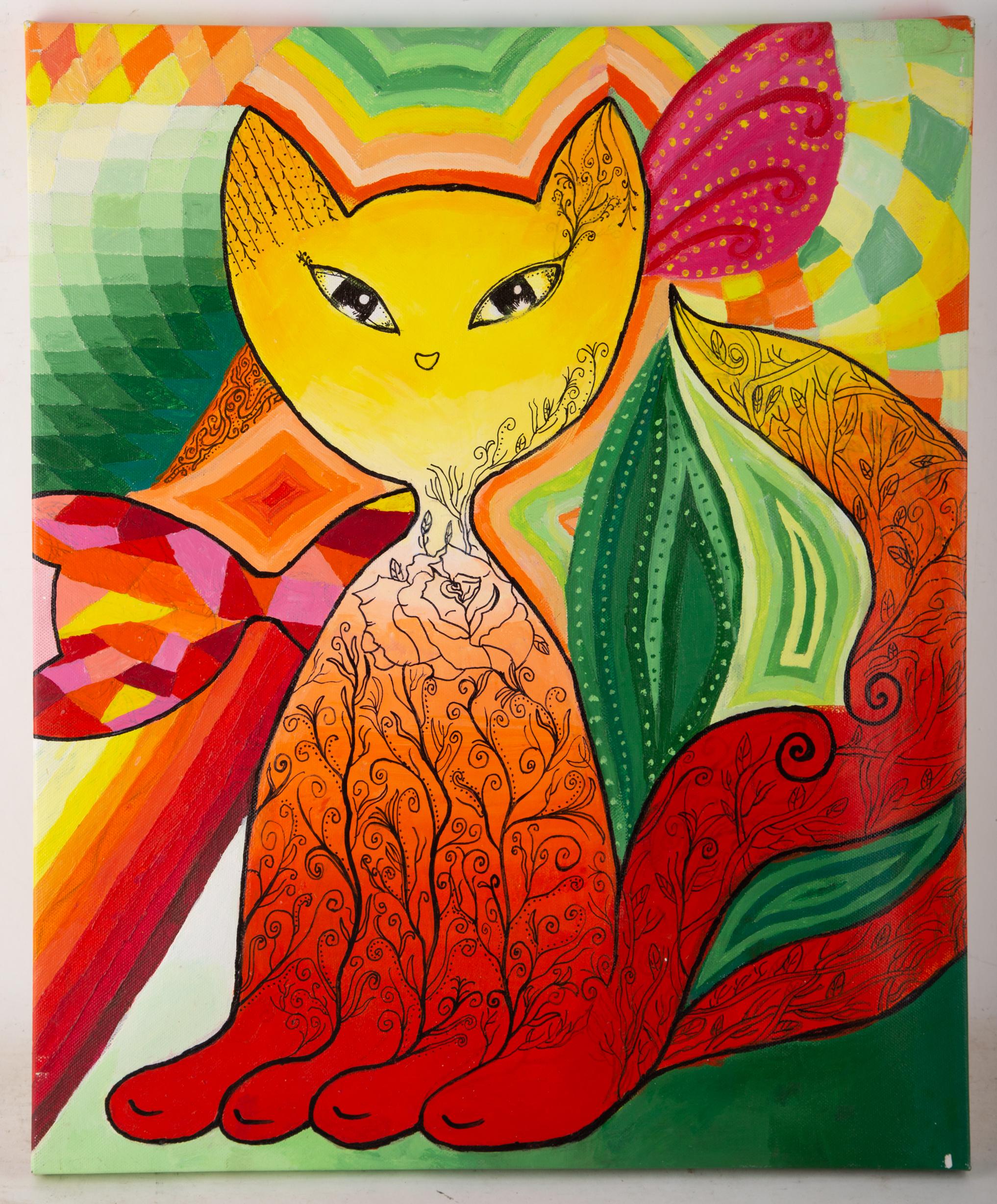 Tianying Li Tier Original Ölgemälde auf Leinwand „Der rote Fuchs“ im Angebot 1
