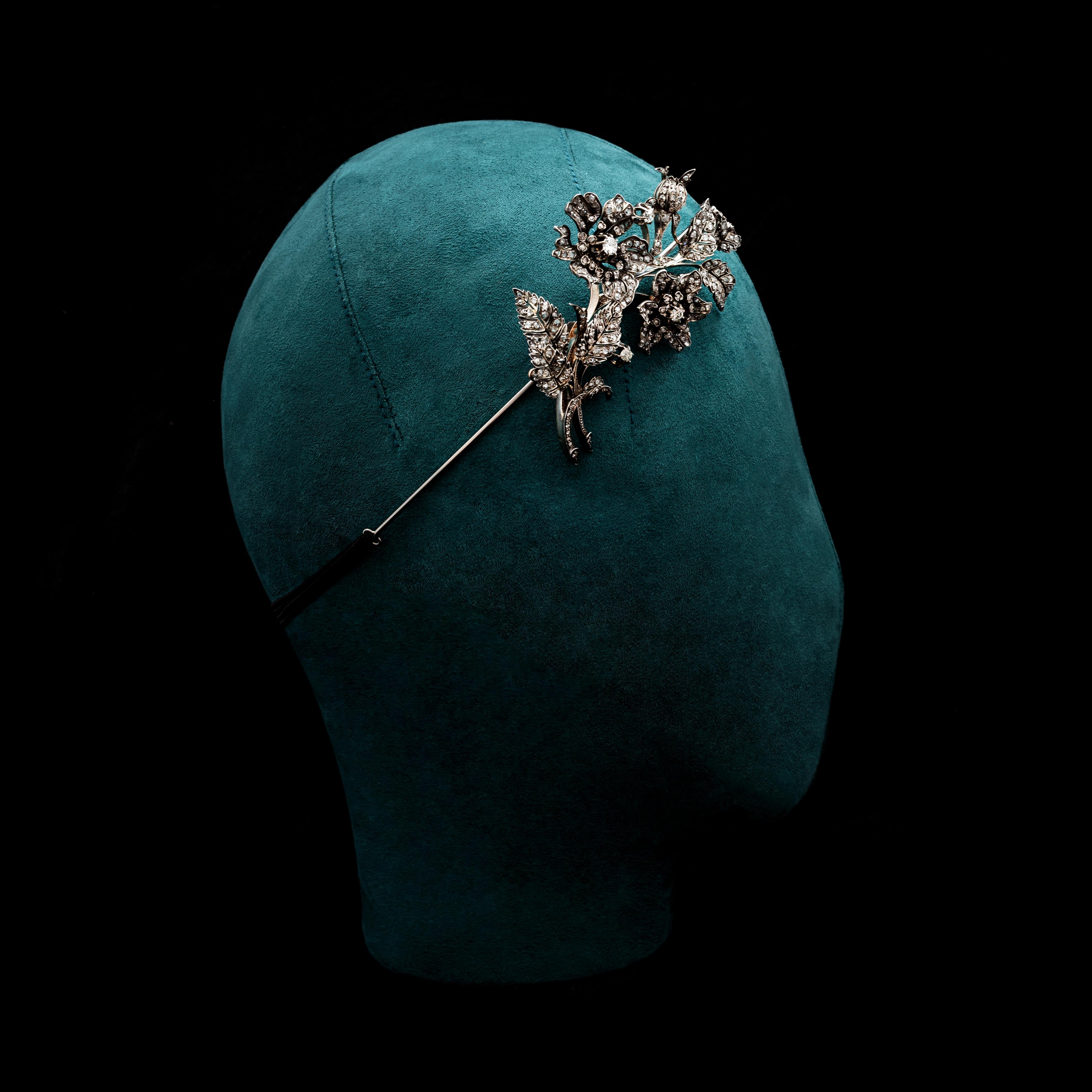 Victorian Tiara Convertible En Tremblant Flower Diamond Brooch For Sale