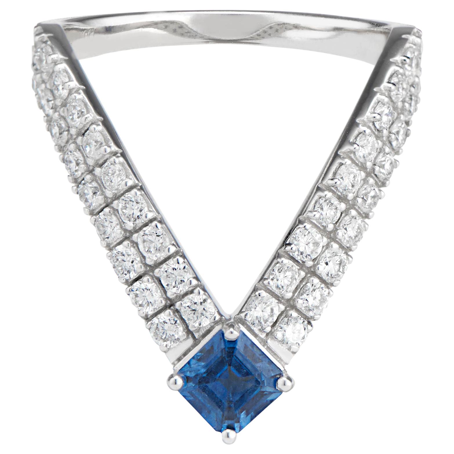 Tiara Diamond and Blue Sapphire Ring For Sale
