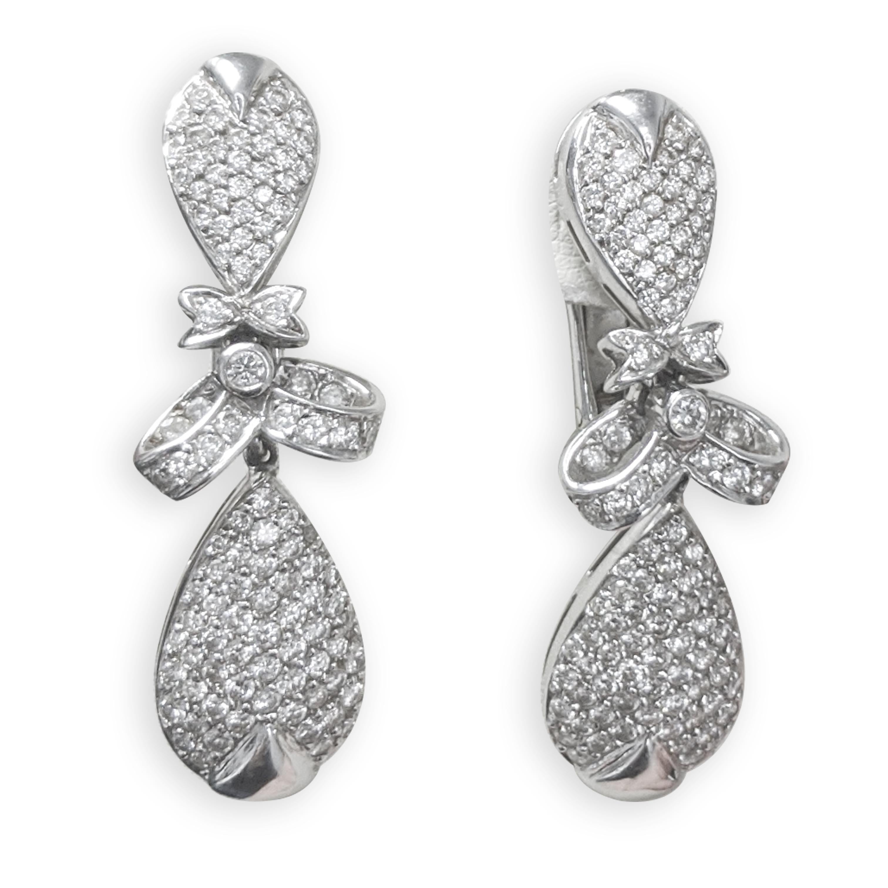 5 1/2 CRT White Diamond Earrings  (18K White Gold) Hand Made (Pairs well with the necklace and bracelet).