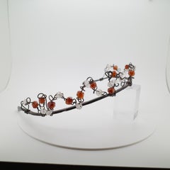 Tiara Handmade Steel & Hessonite Garnet, Natural Quartz Crystals, USA