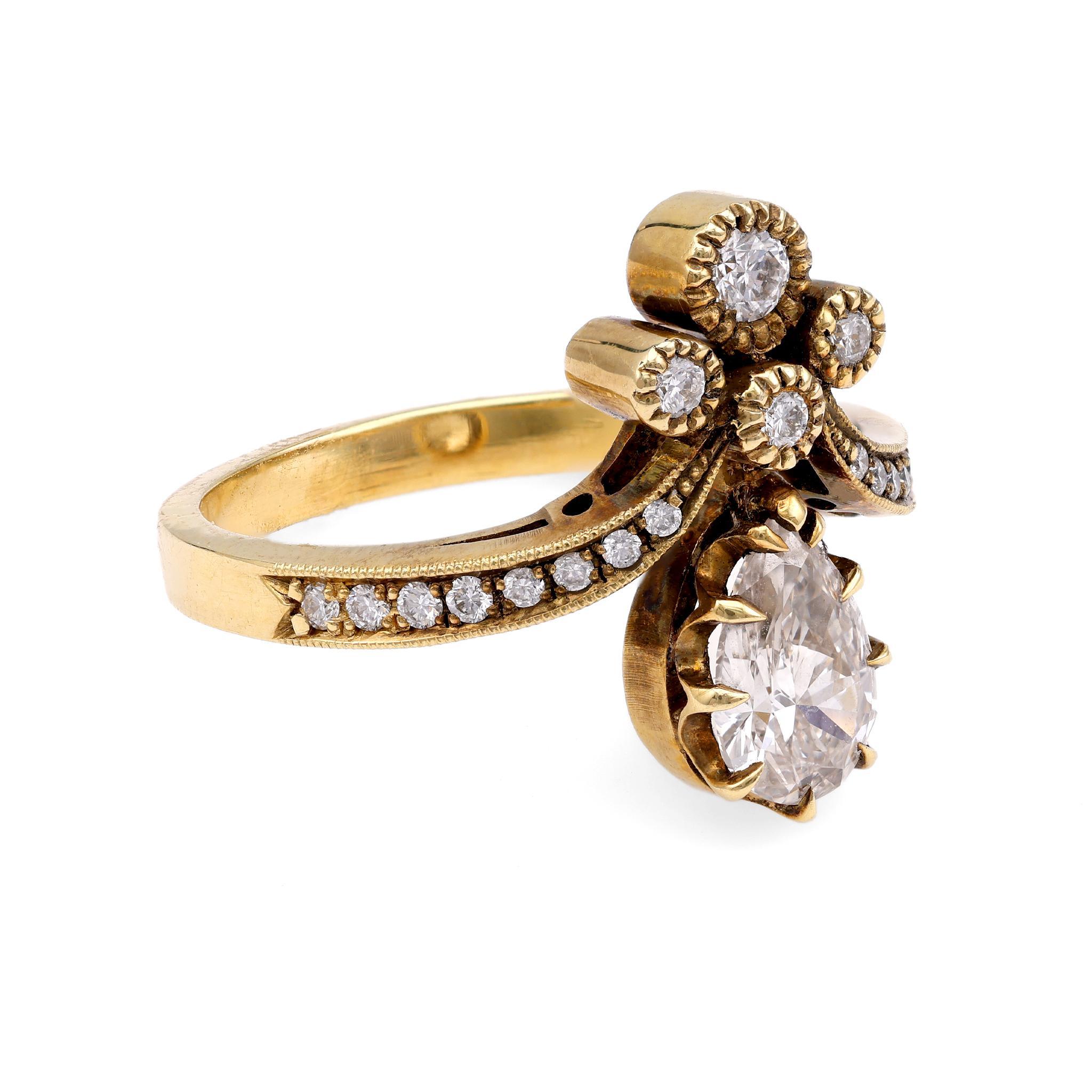 Tiara Ring with Pear Shaped Diamond In Excellent Condition For Sale In Beverly Hills, CA
