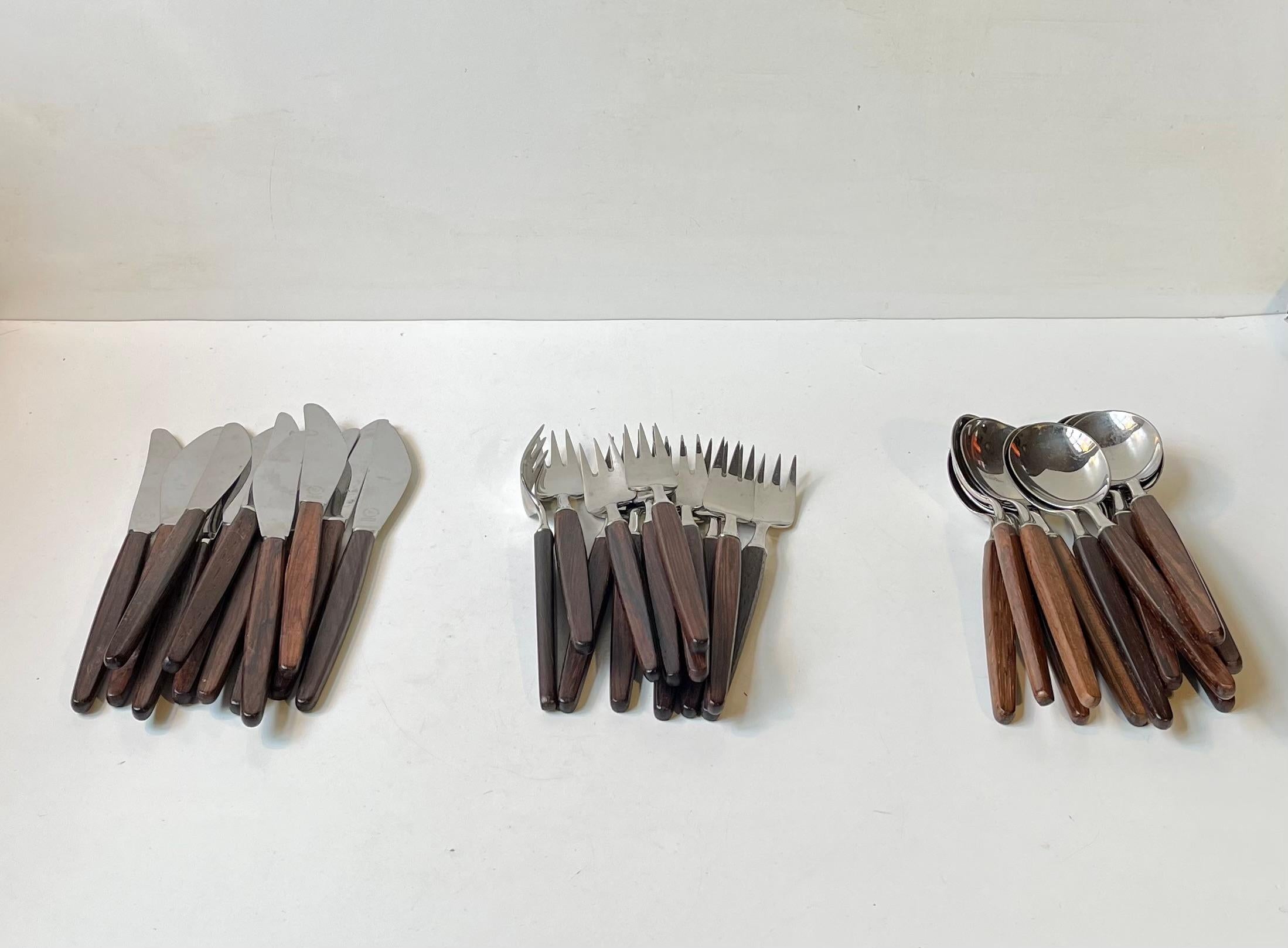 Mid-Century Modern Tias Eckhoff Rosewood Flatware Cutlery set for 12 persons, Lundtofte 1960s For Sale