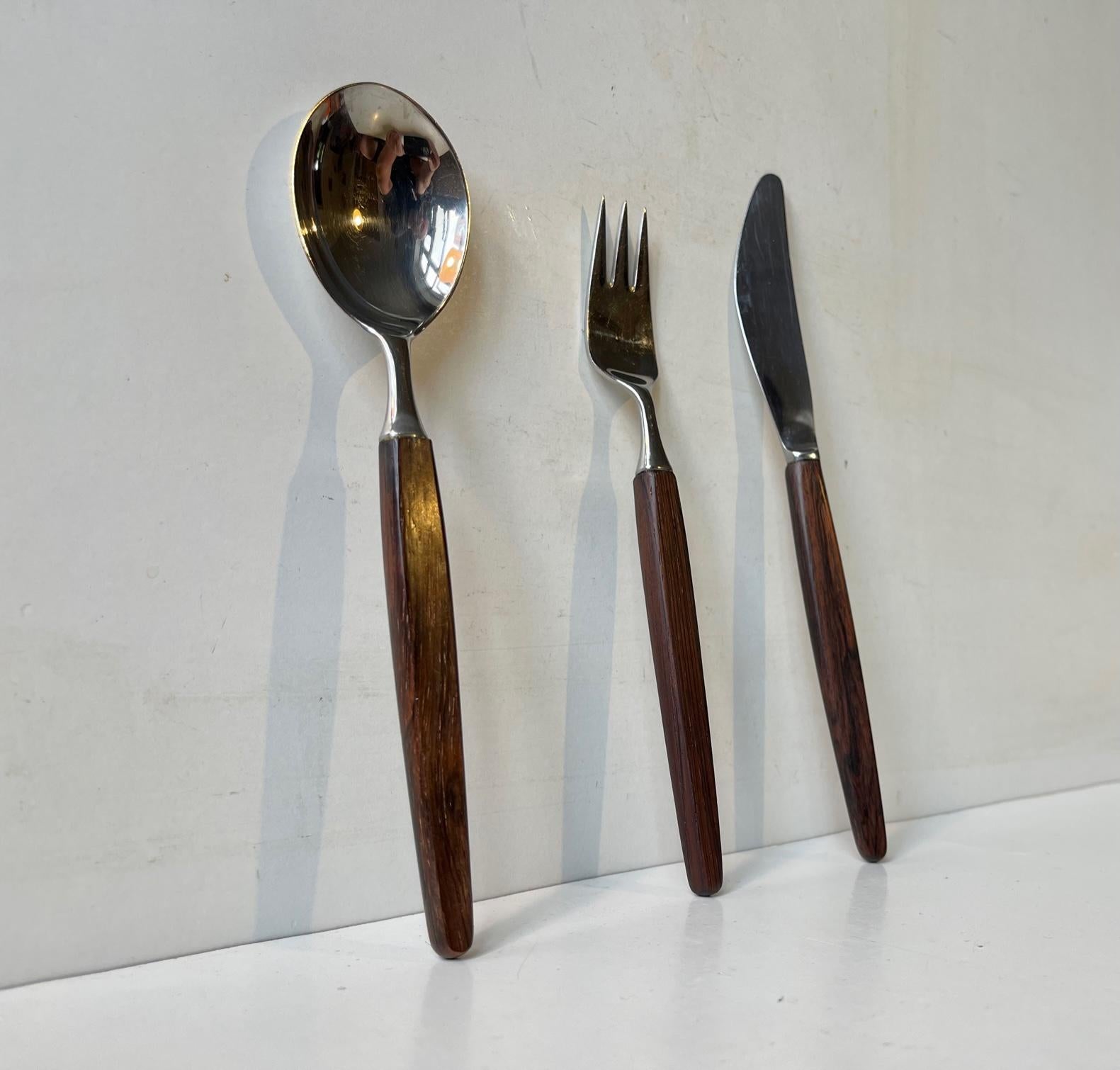 Tias Eckhoff Rosewood Flatware Cutlery set for 12 persons, Lundtofte 1960s In Good Condition For Sale In Esbjerg, DK