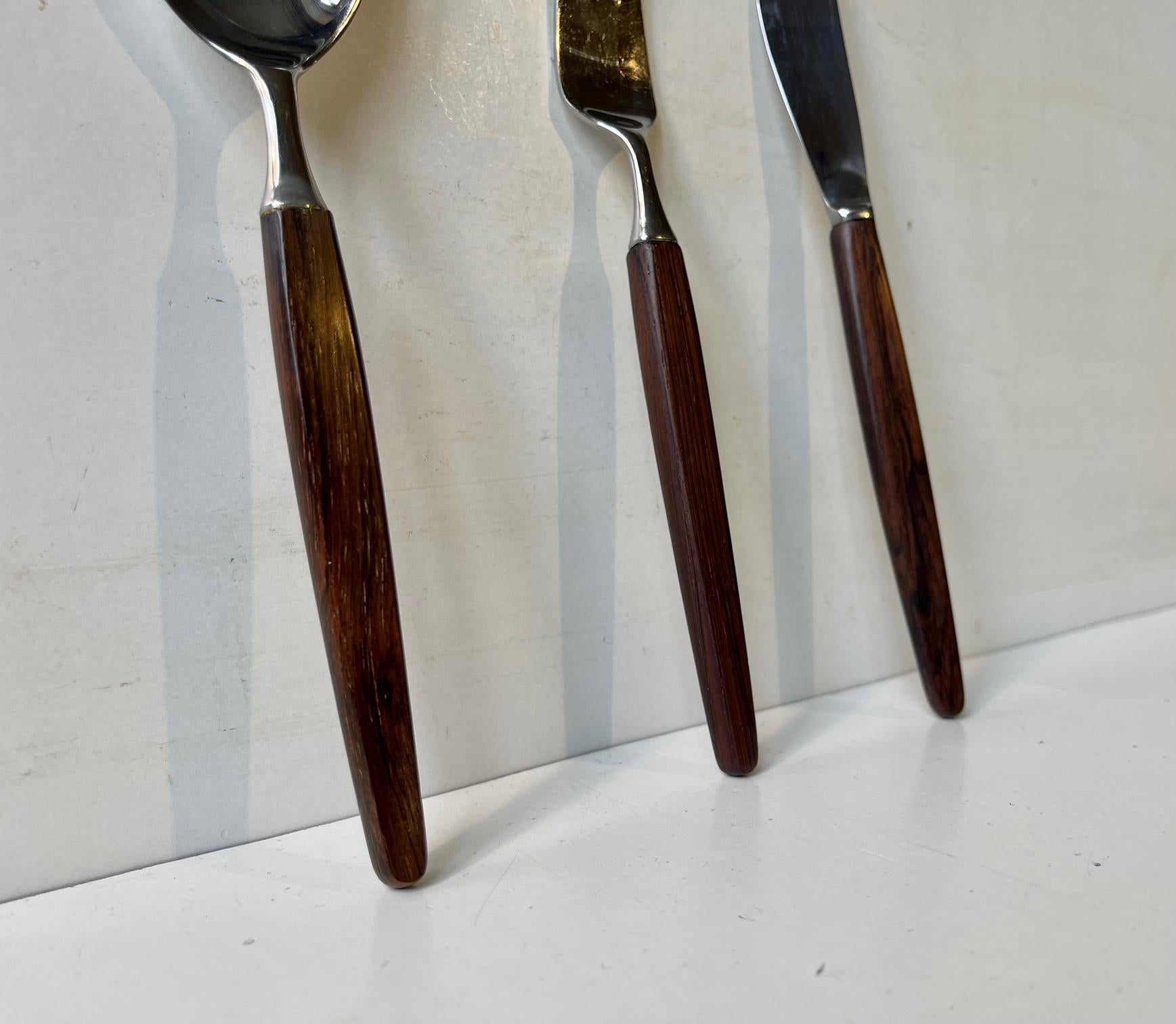 Mid-20th Century Tias Eckhoff Rosewood Flatware Cutlery set for 12 persons, Lundtofte 1960s For Sale