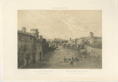 Fiume Tevere e Ponte Rotto, Roma - Stampa atmosferica antica, 1869