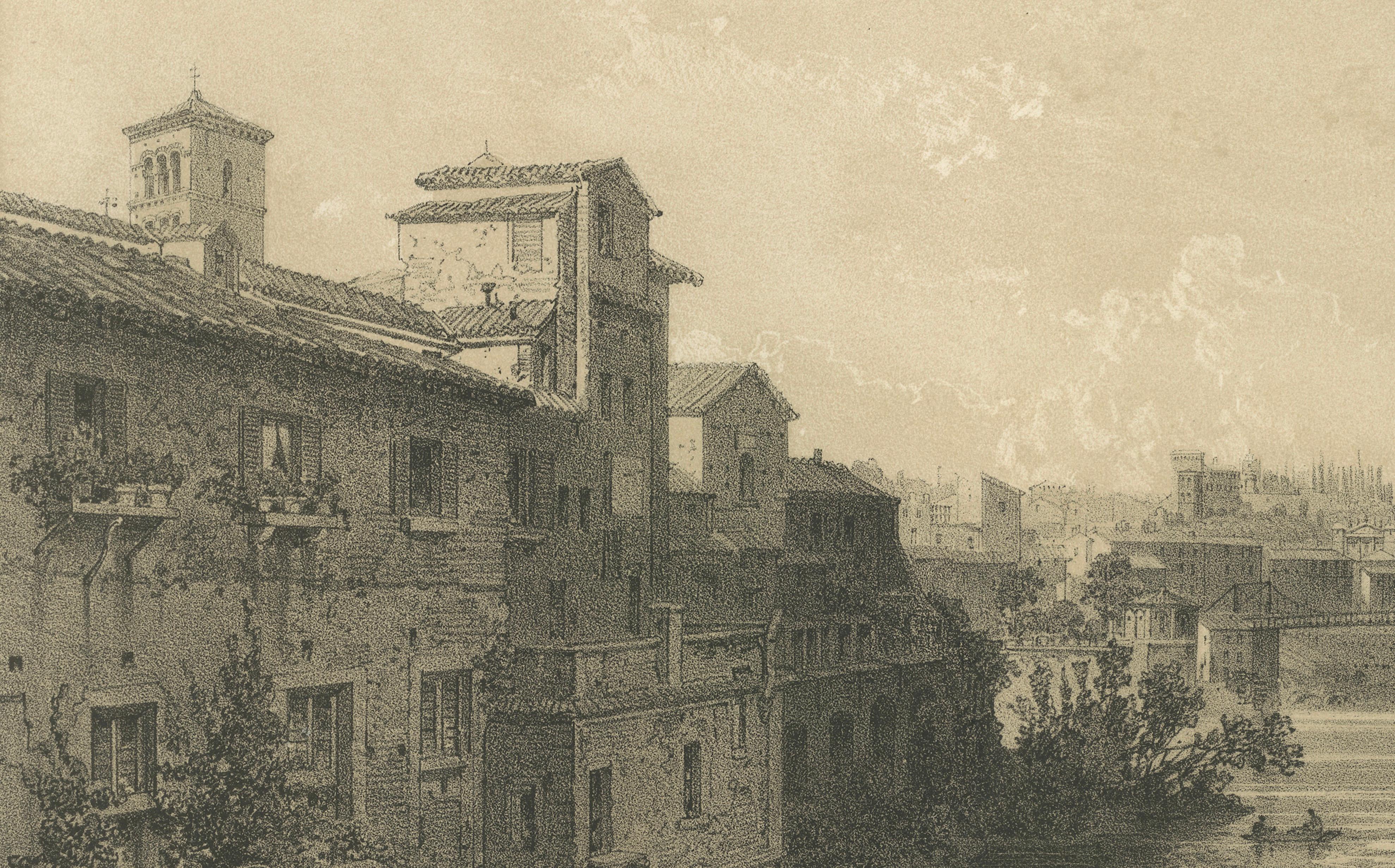 Tiber River & Ponte Rotto, Rome – Antique Atmospheric City Print, 1869