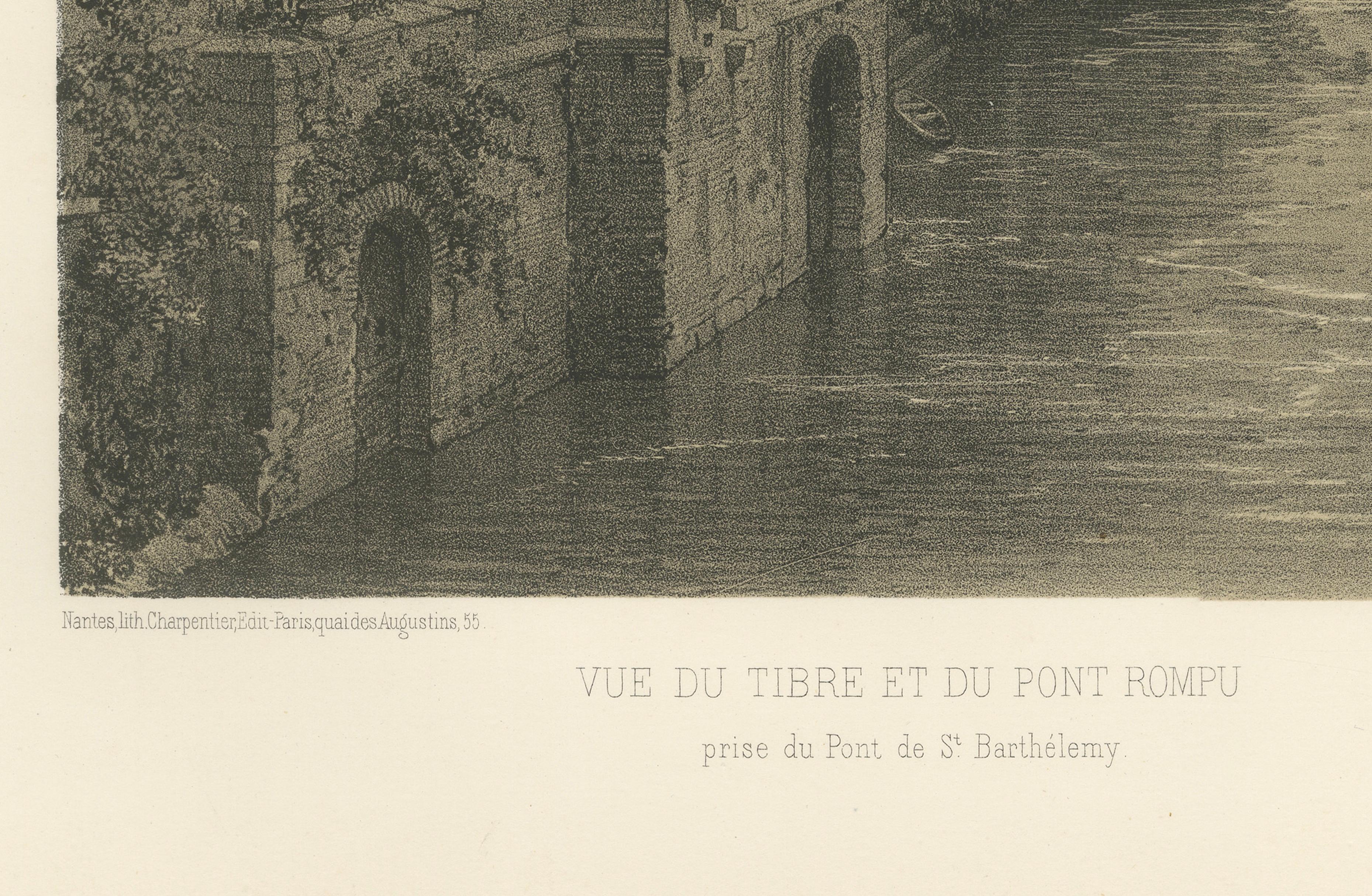 Tiber River & Ponte Rotto, Rome – Antique Atmospheric City Print, 1869