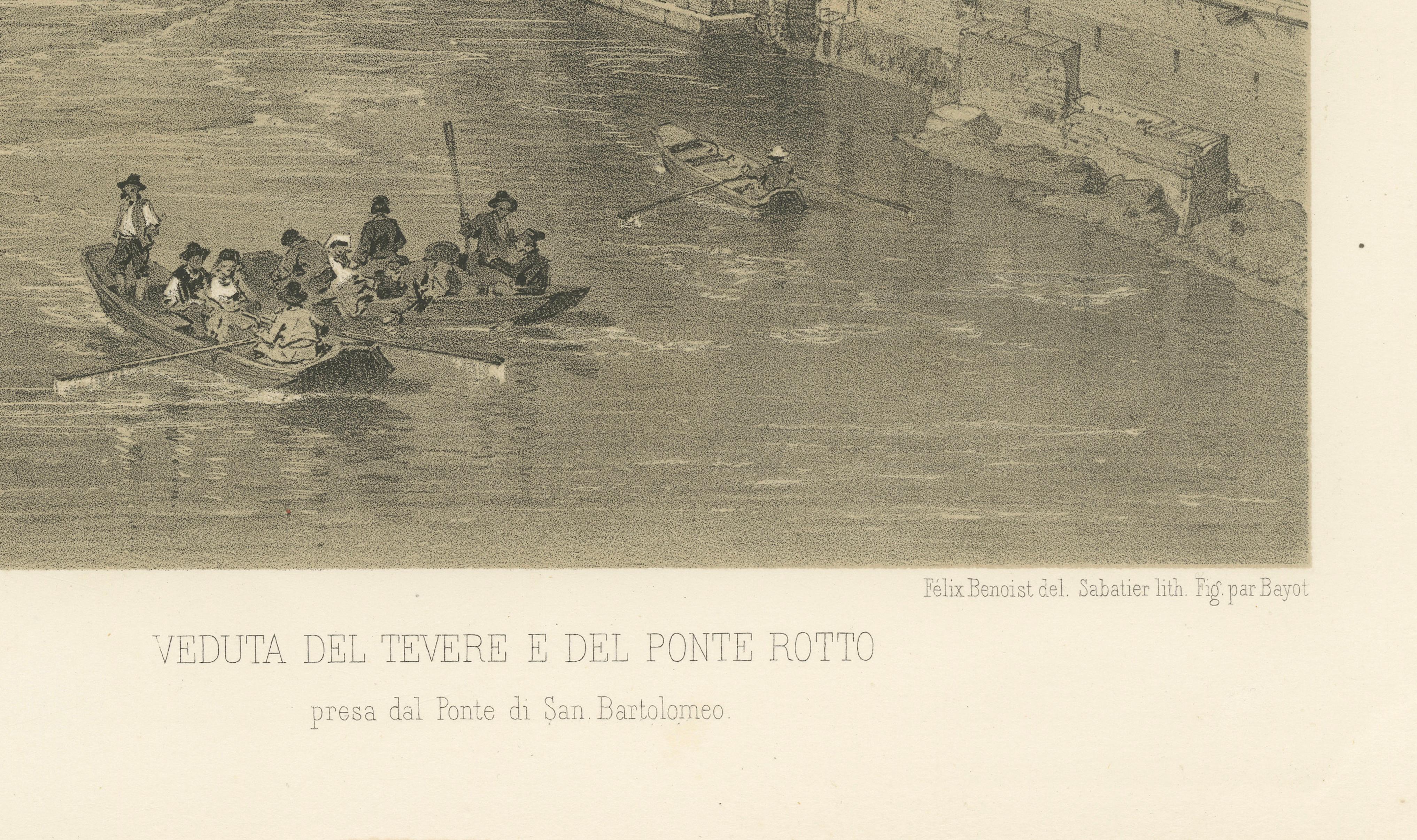 Tiber River & Ponte Rotto, Rome – Antique Atmospheric City Print, 1869