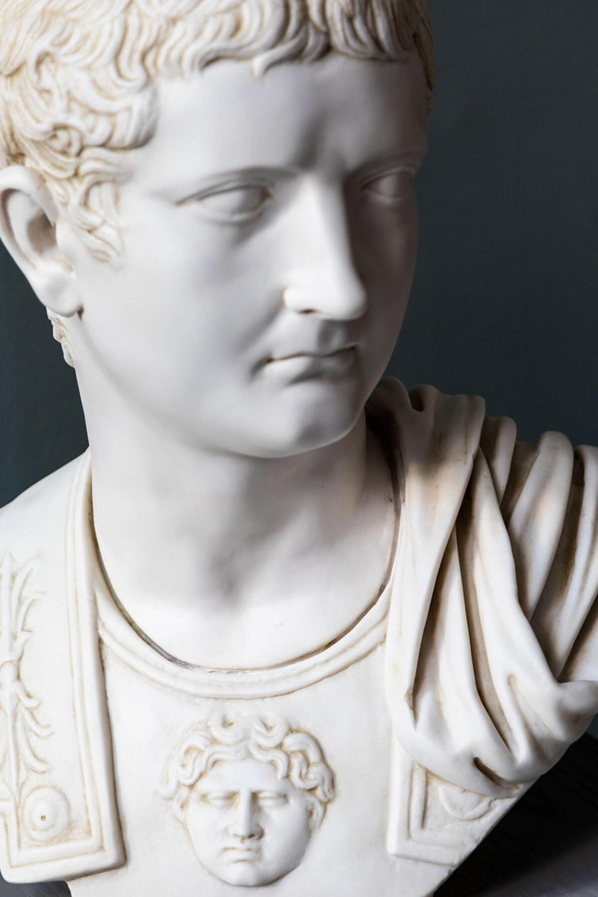Classical Greek Tiberius Bust Made with Compressed Marble Powder 'Ephesus Museum' For Sale