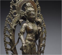 Antique Tibet, 16th Century, Representation of the white Tara, Bronze and silver inlays