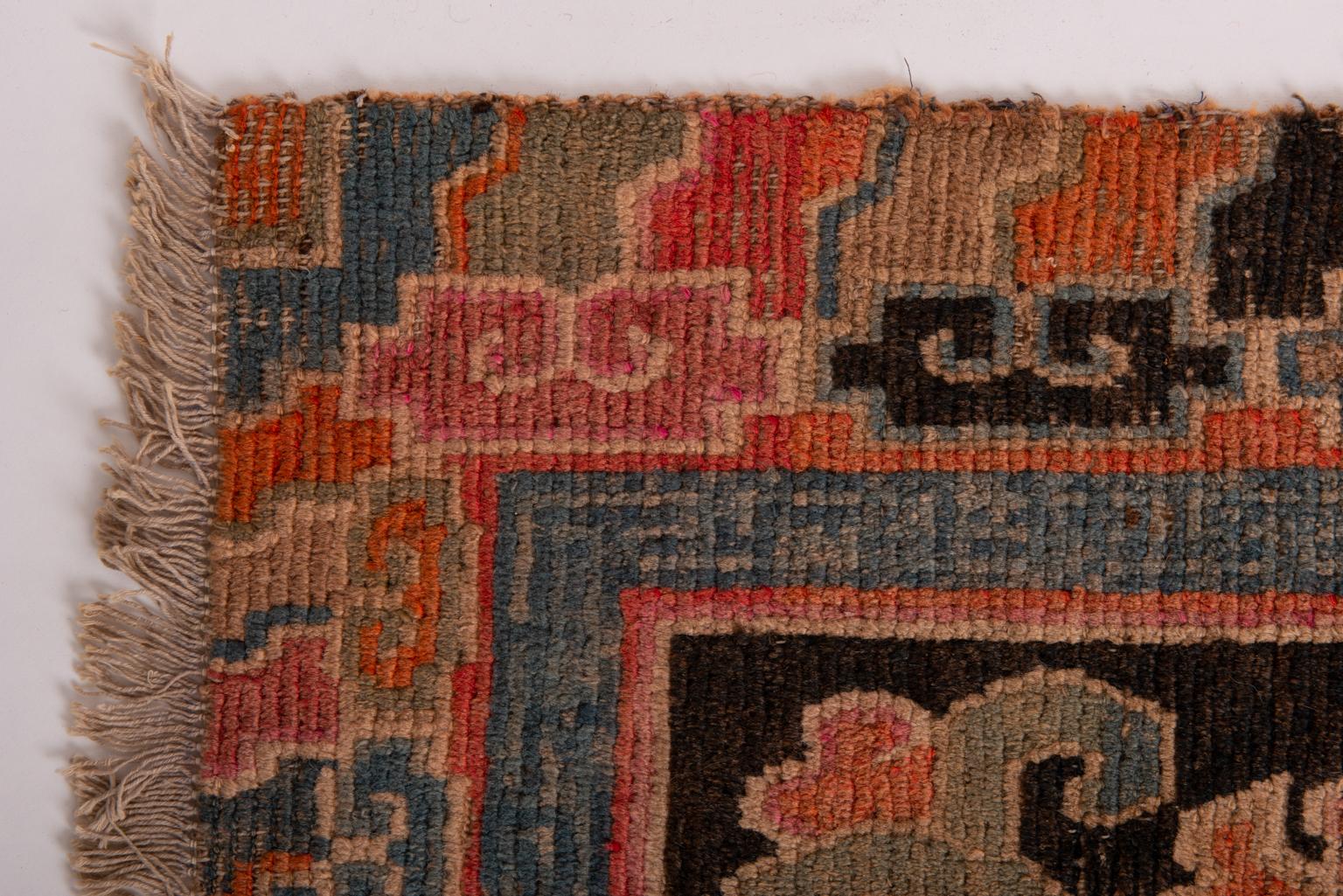 Wool Tibetan Antique Carpet from Private Collection For Sale