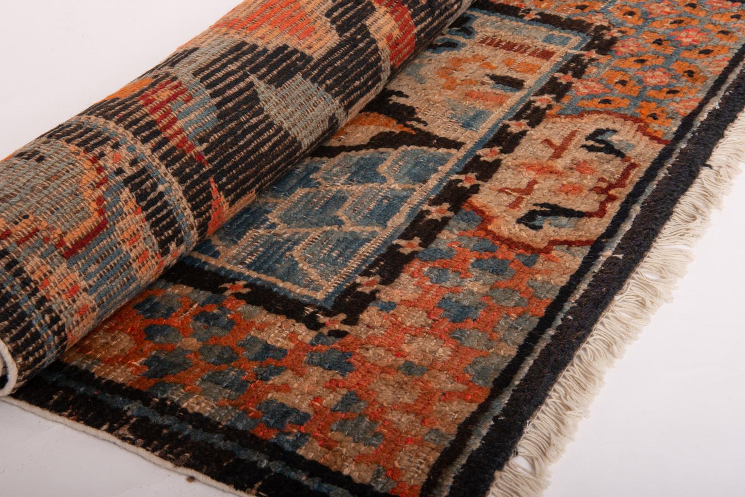 Tibetan Antique Carpet with Flowers from Private Collection For Sale 5