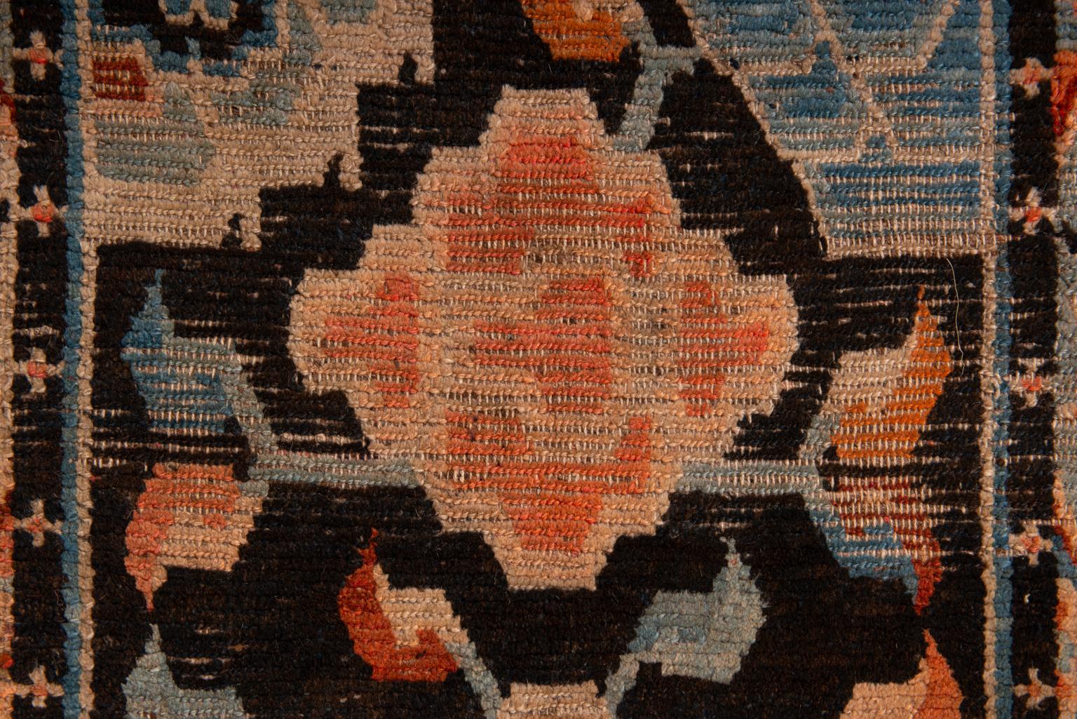 Wool Tibetan Antique Carpet with Flowers from Private Collection For Sale