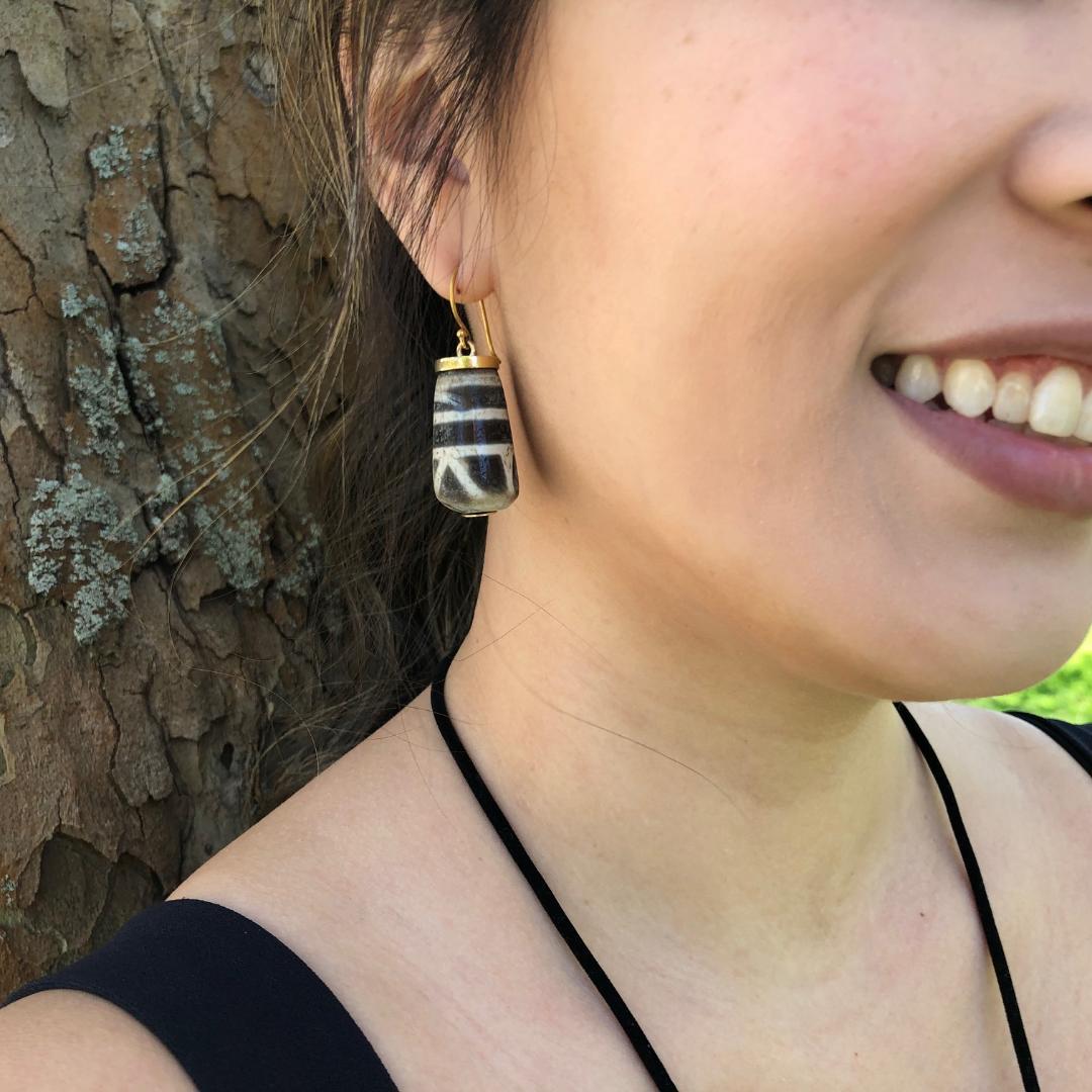 Hand-Crafted Tibet Antique Gold Amulet Earrings 