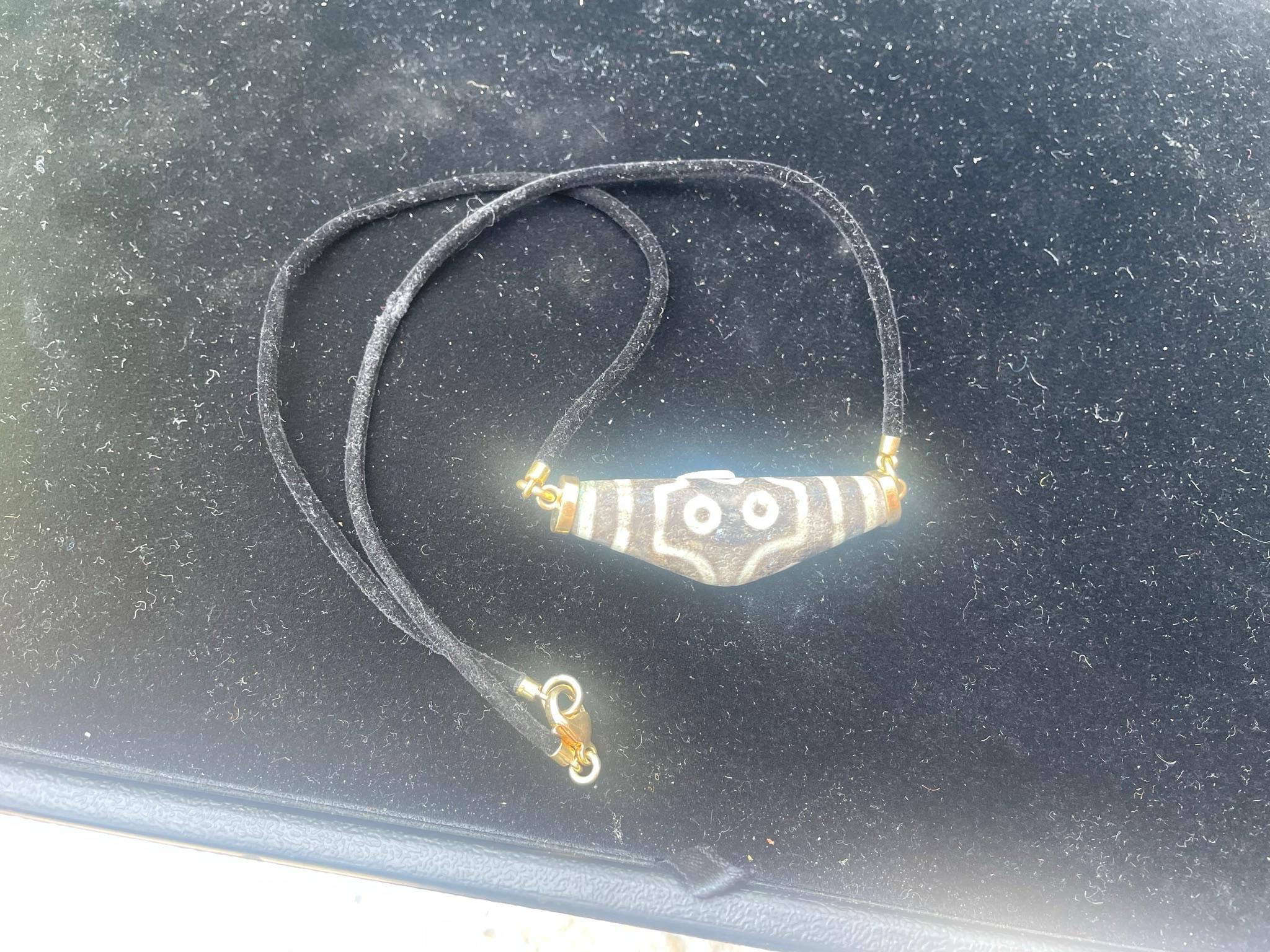 Chinese Tibet Antique Protection Dzi Bead 18-Karat Gold Necklace 