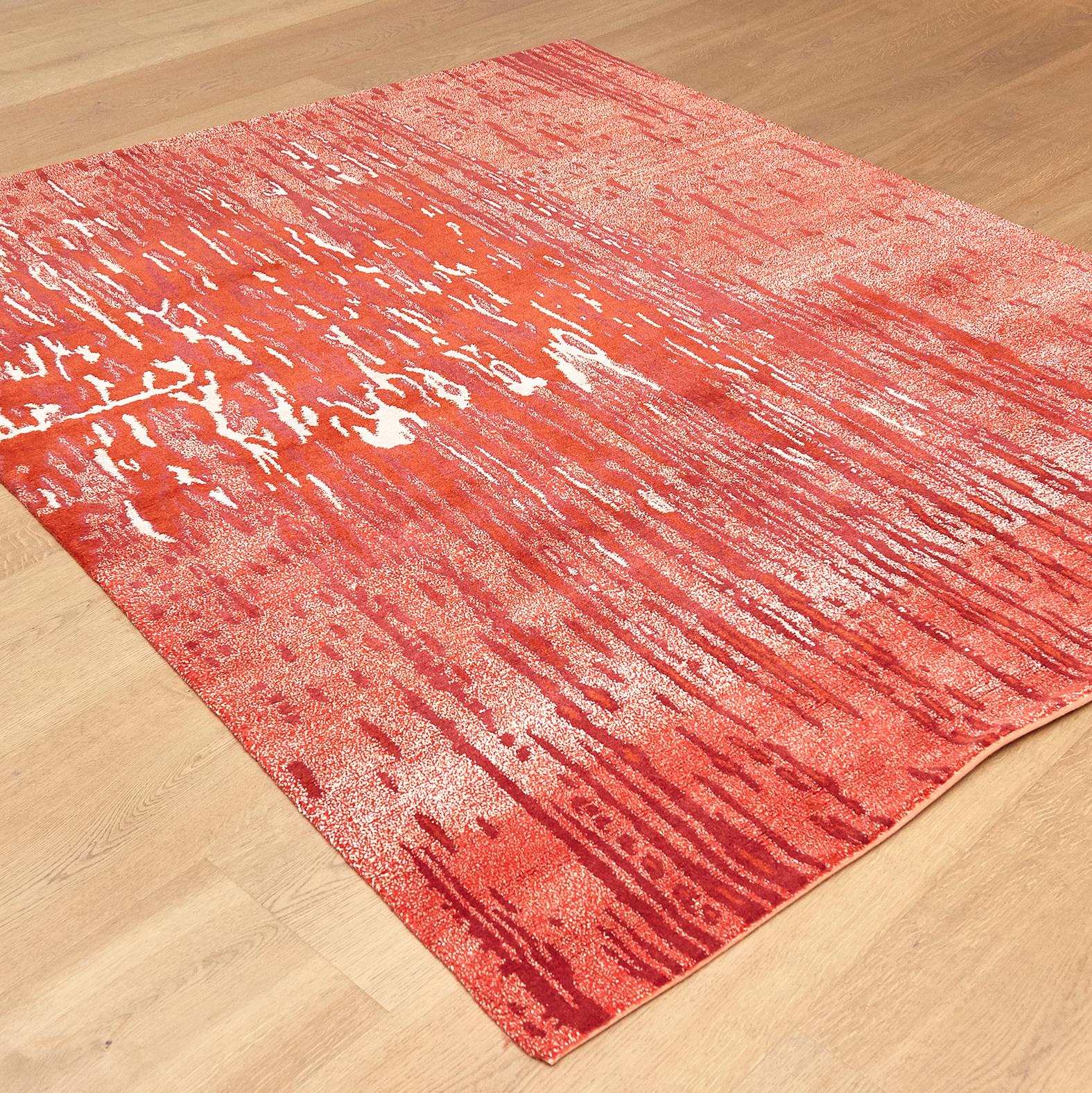 Modern Tibet Hand Knotted Wool Silk Red Large Rug, circa 2007