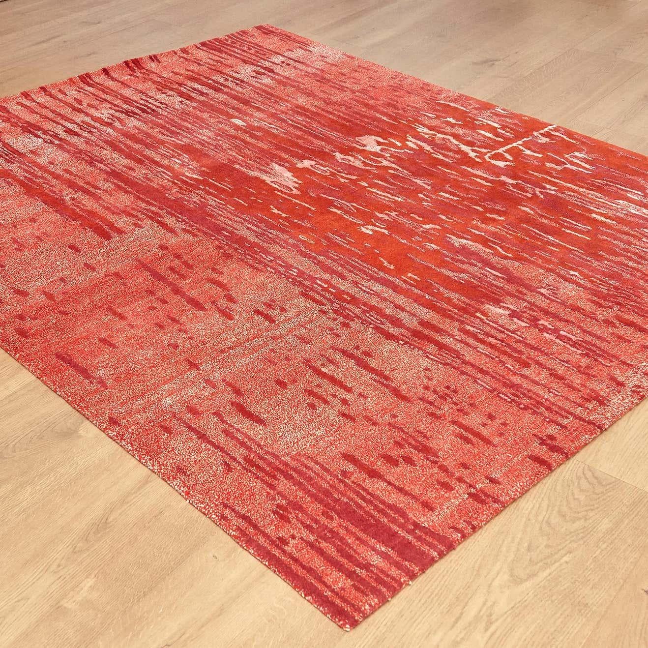 Tibet Hand Knotted Wool Silk Red Large Rug, circa 2007 In Good Condition In Barcelona, Barcelona
