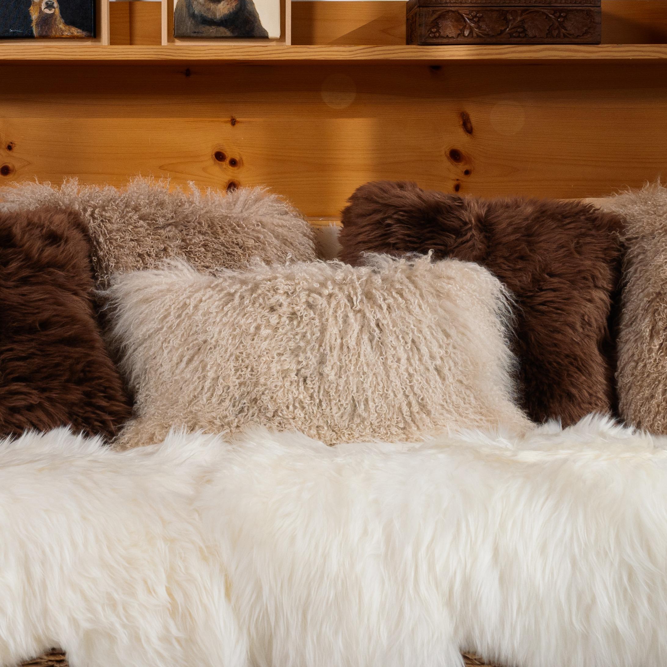 Other Tibet Lamb Beige Lumbar Cushion by Muchi Decor, Made in Italy For Sale