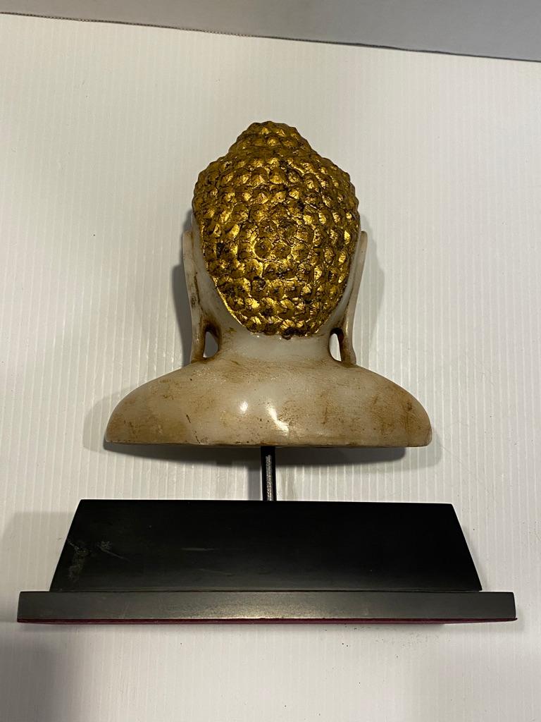 Tibet Marble Buddha Bust on Stand In Good Condition In Sarasota, FL