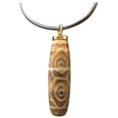 Tibet Precious Antique 18K Gold Amulet Necklace "Six Eye Dzi Bead"  
