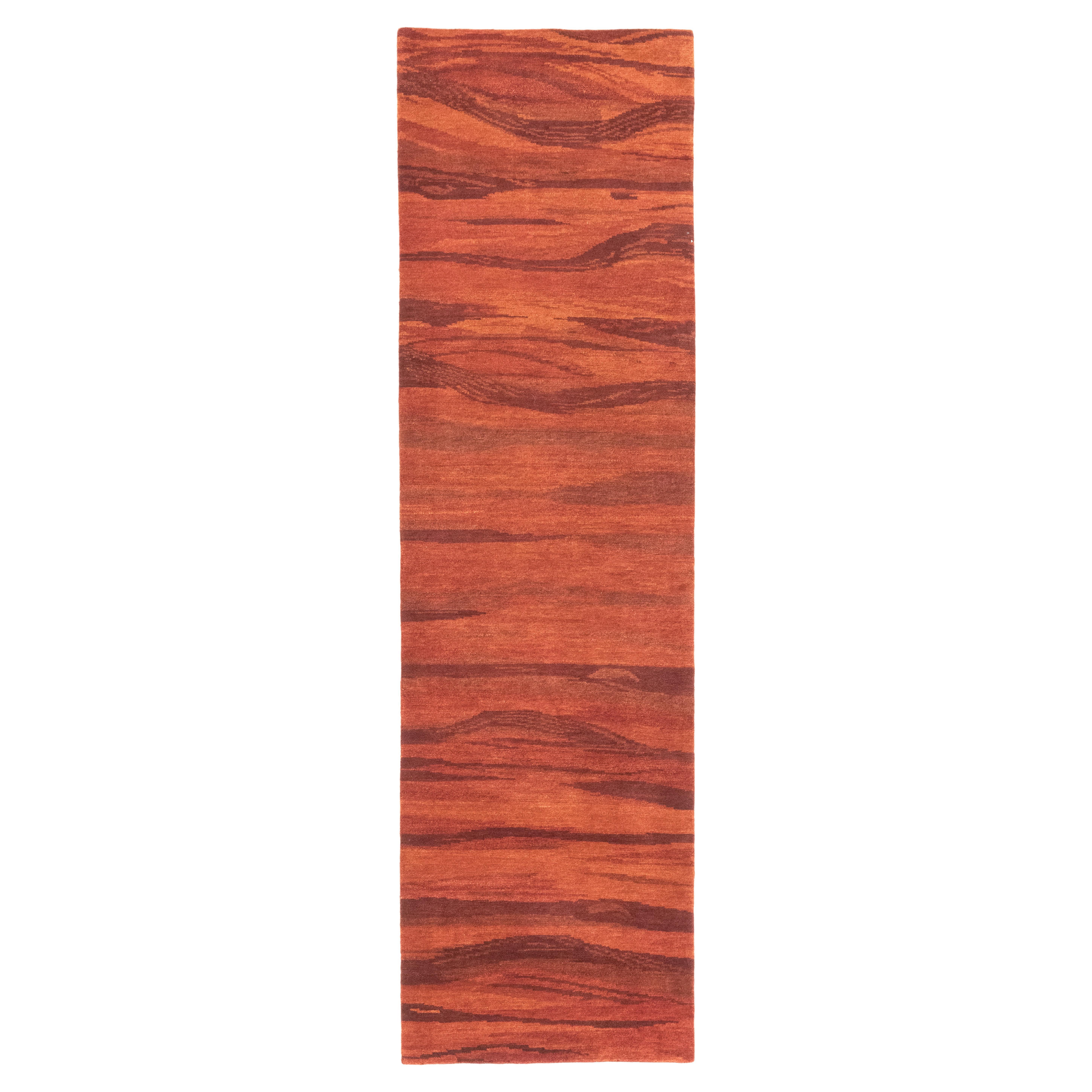 Runner Tibet, Annodato a mano, 9.8 × 2.8 ft - Terracotta e Marrone Terra in vendita