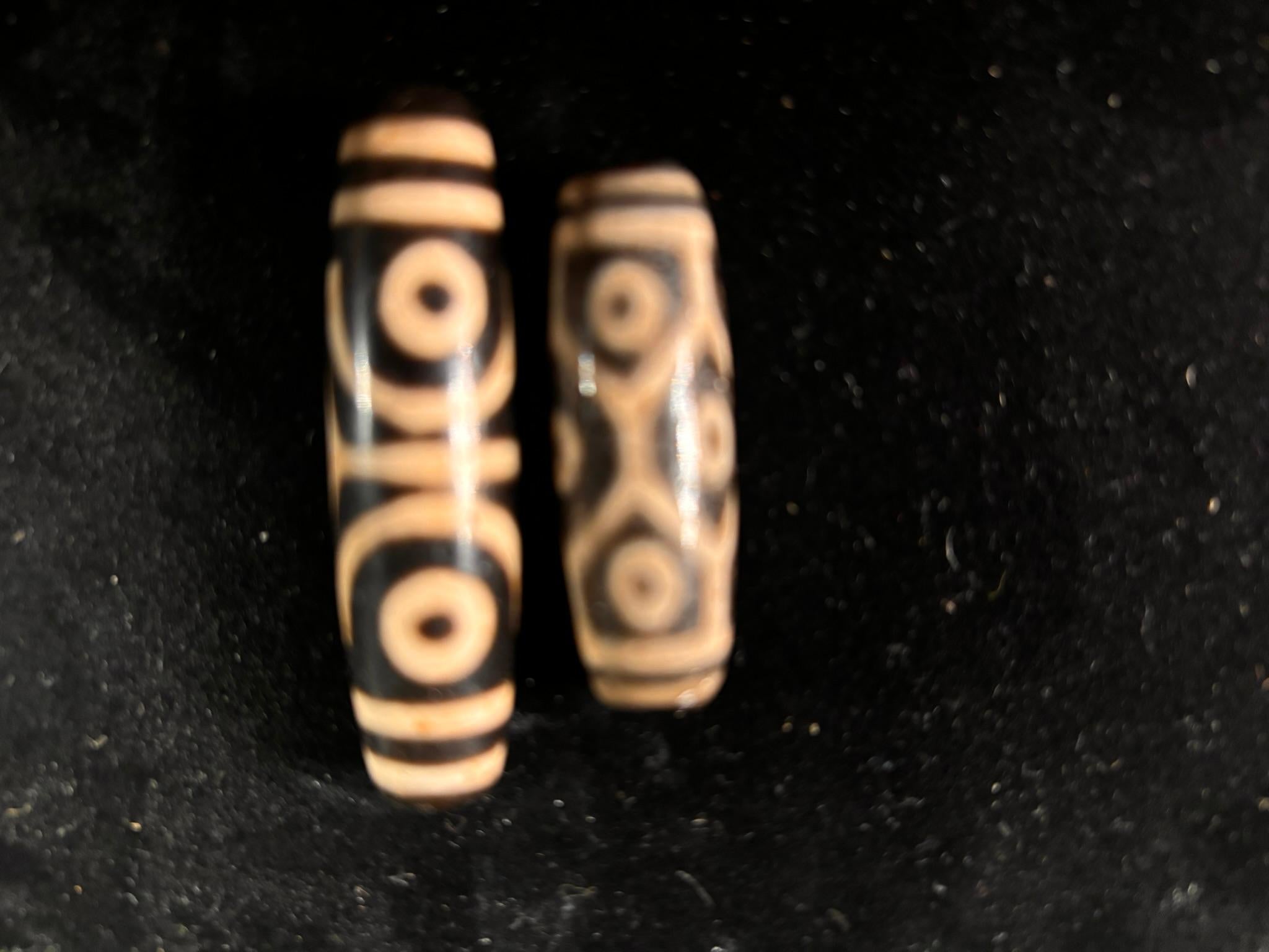 Chinese Tibet Vintage Pair Amulet Pendants Nine And Four Eye Dzi Beads For Sale