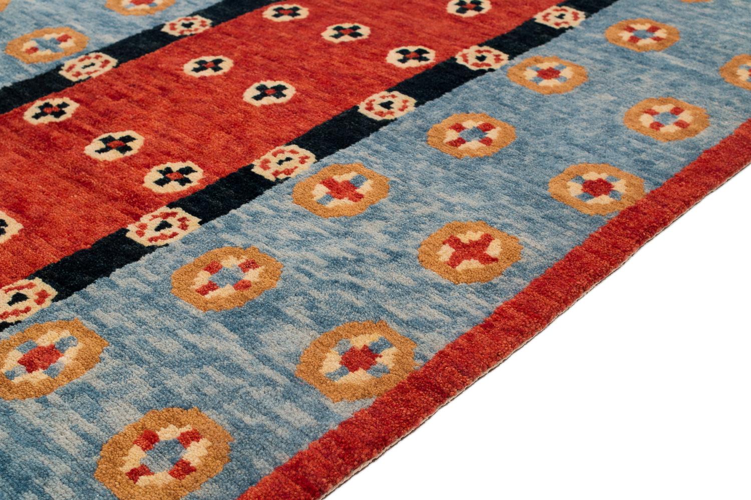 Hand-Woven Tibetal Handwoven Geometric Wool Rug by Carini