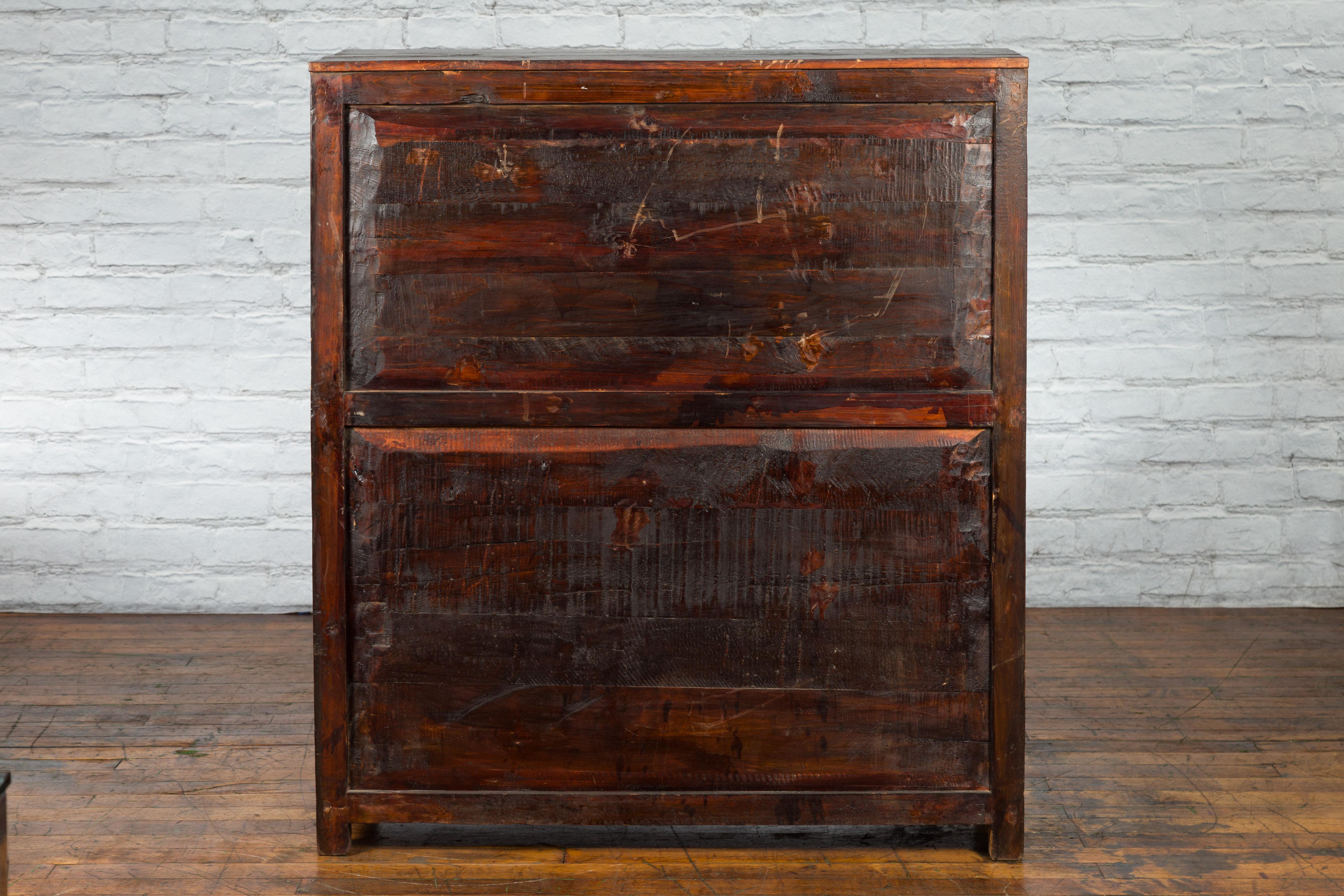 Tibetan 19th Century Cabinet with Hand-Painted Floral Décor on Red Ground For Sale 6