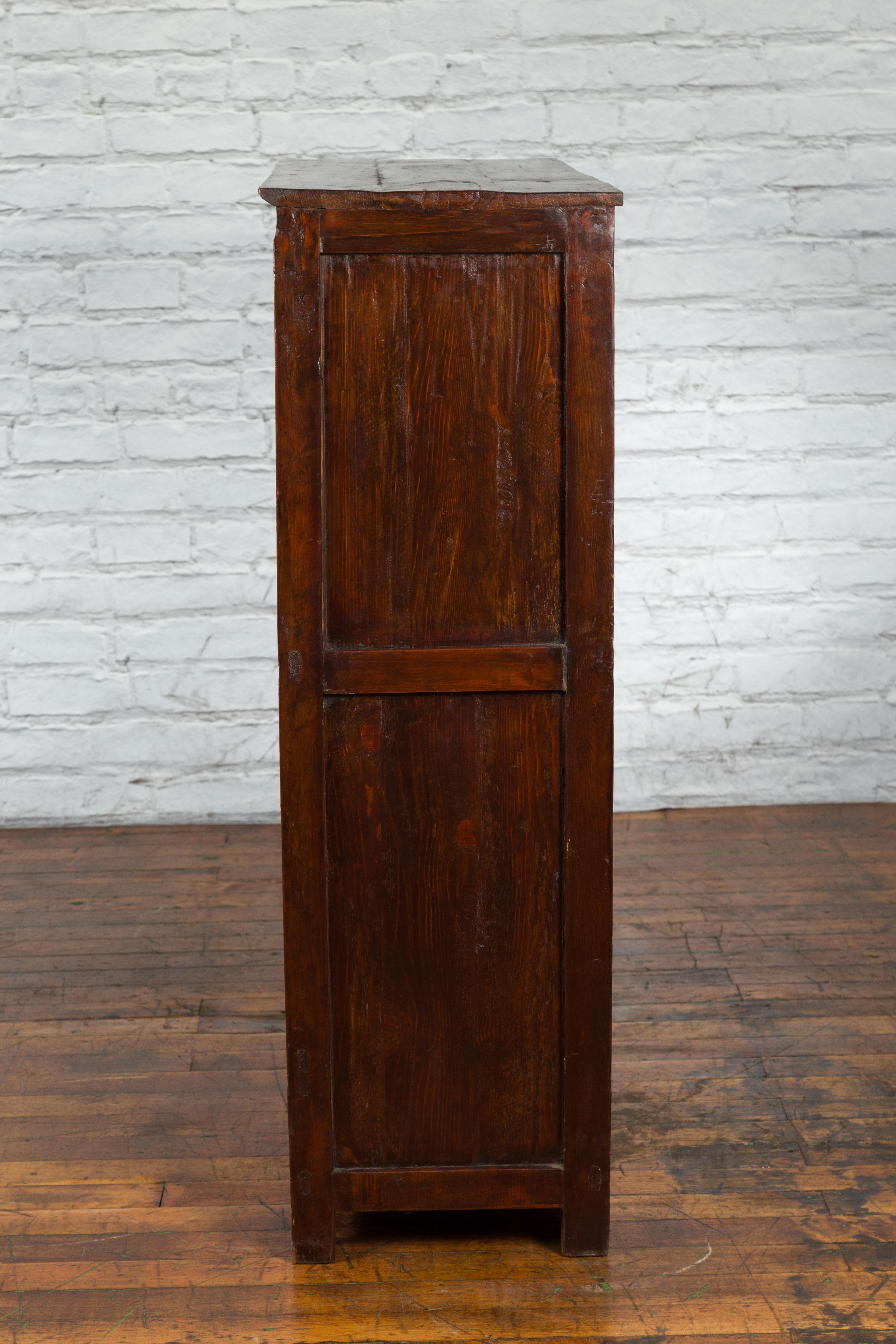 Tibetan 19th Century Cabinet with Hand-Painted Floral Décor on Red Ground For Sale 7