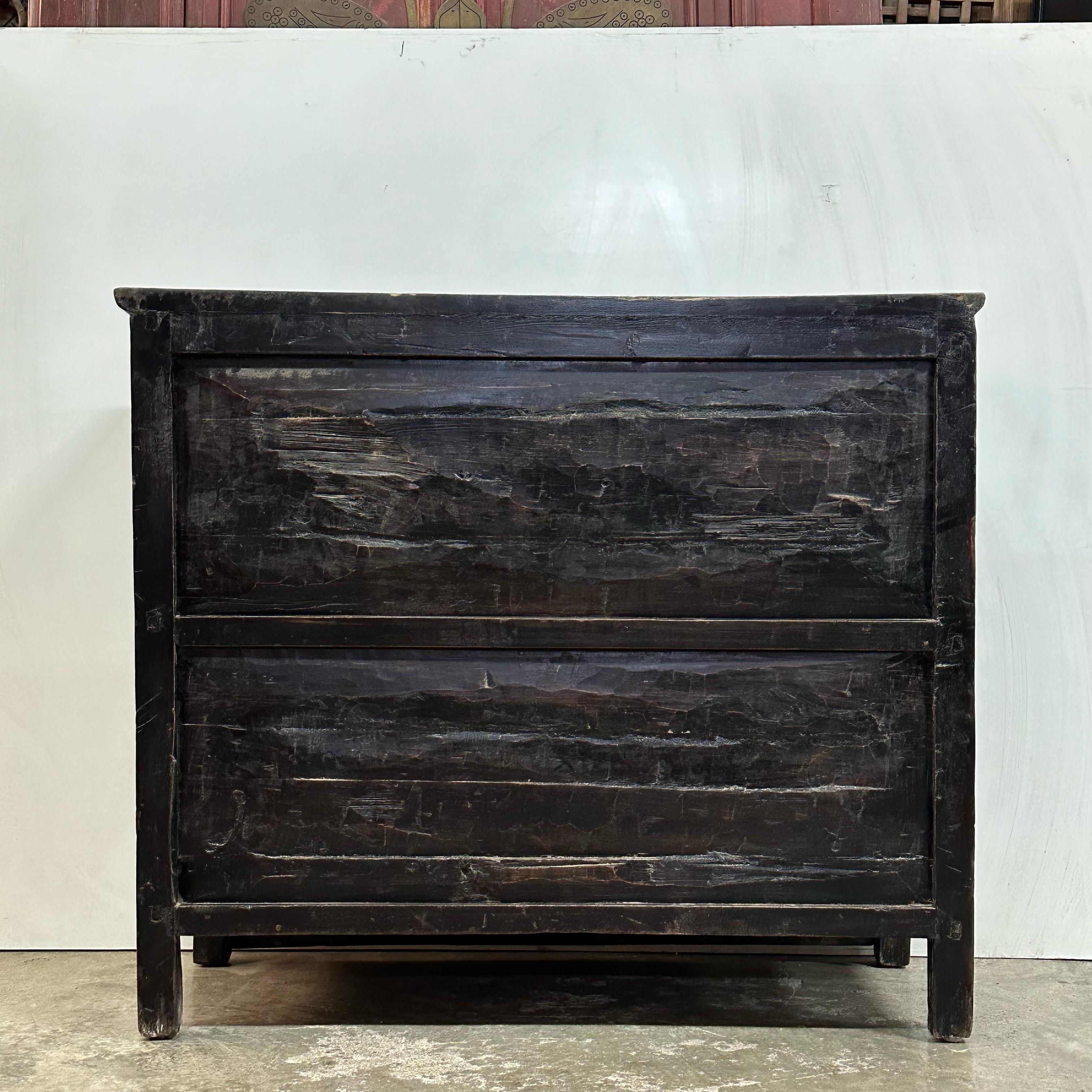 Cedar Tibetan 19th Century Cabinet with Hand-painted Floral Design on Red Background For Sale