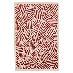 Tibetan Abstract Handmade Wool & Silk Rug Modern in Beige & Red