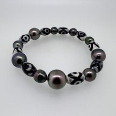 Bracelet homme en agate tibétaine et perles de Tahiti multicolores