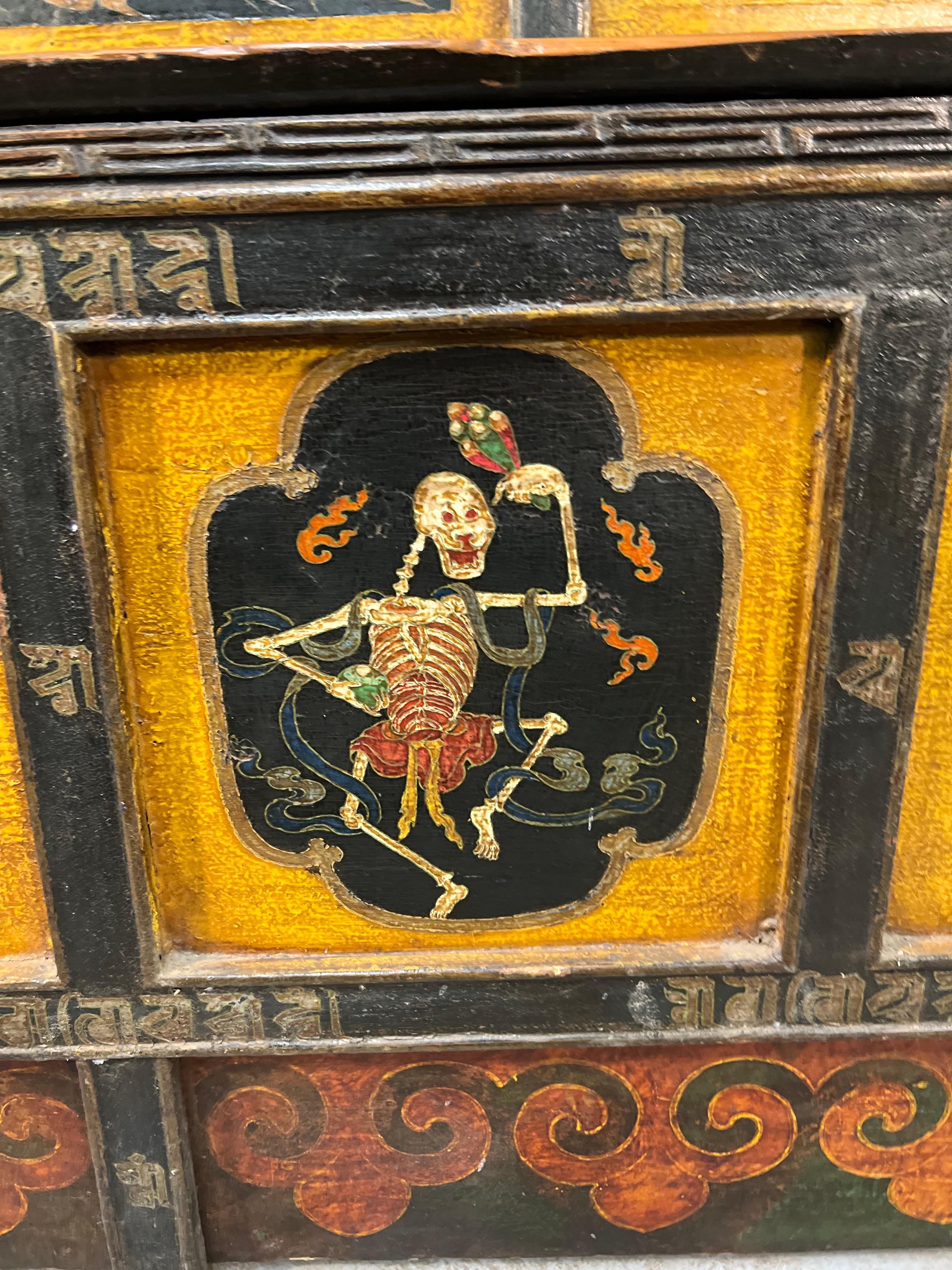 Hand-Crafted Tibetan Alter Table in a Yellow, Black and Red Painted Finish For Sale