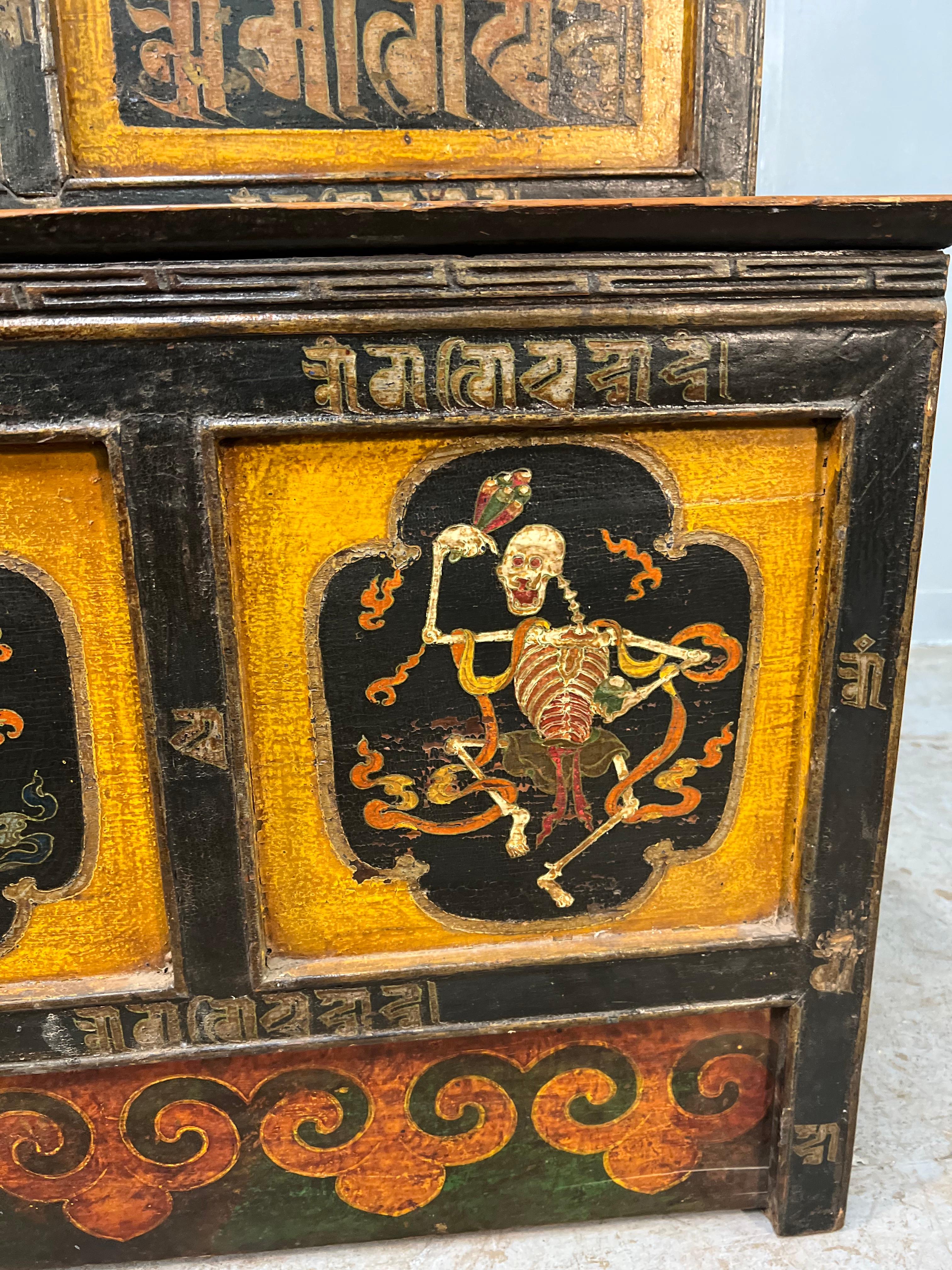 Tibetan Alter Table in a Yellow, Black and Red Painted Finish In Good Condition For Sale In Dallas, TX