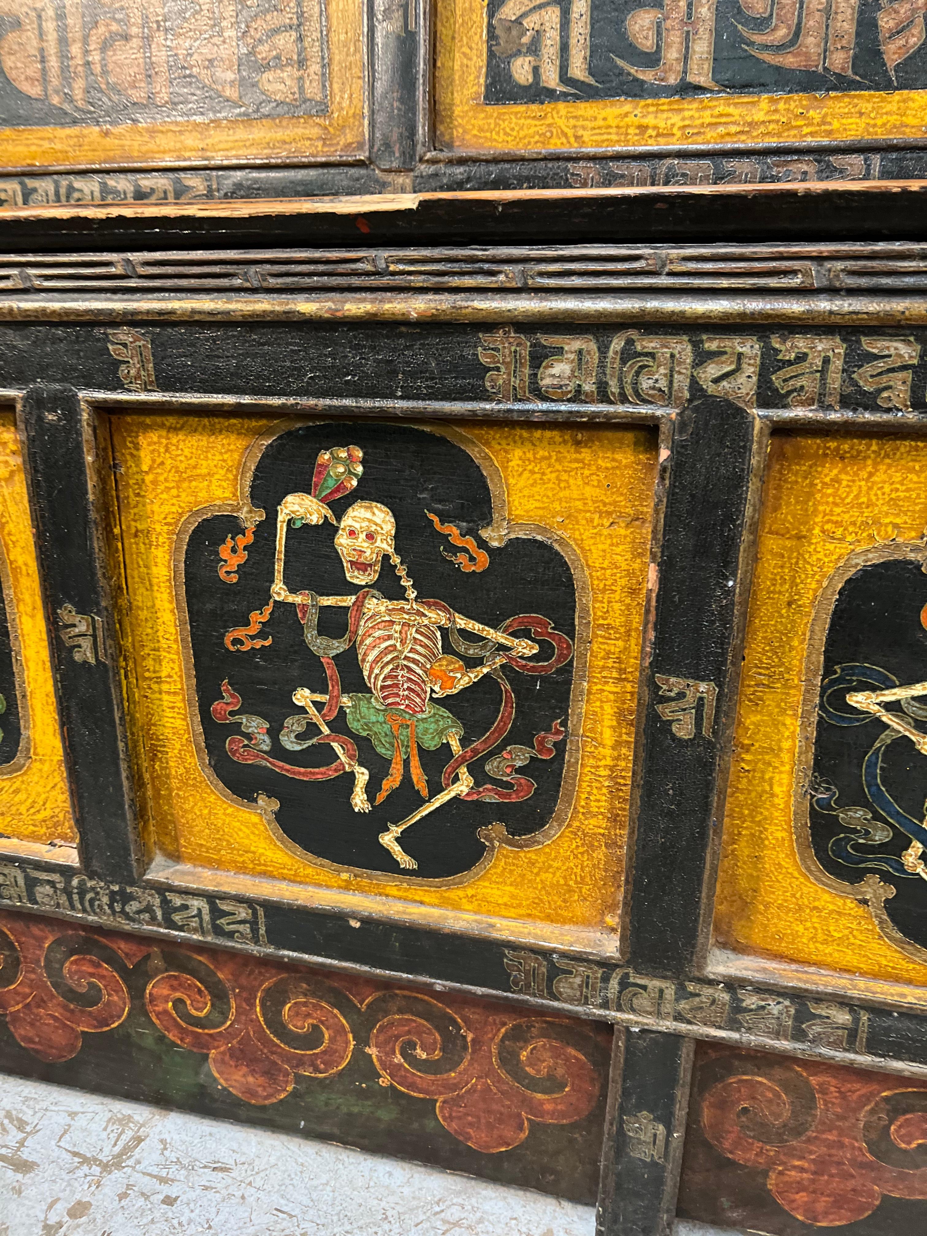 20th Century Tibetan Alter Table in a Yellow, Black and Red Painted Finish For Sale