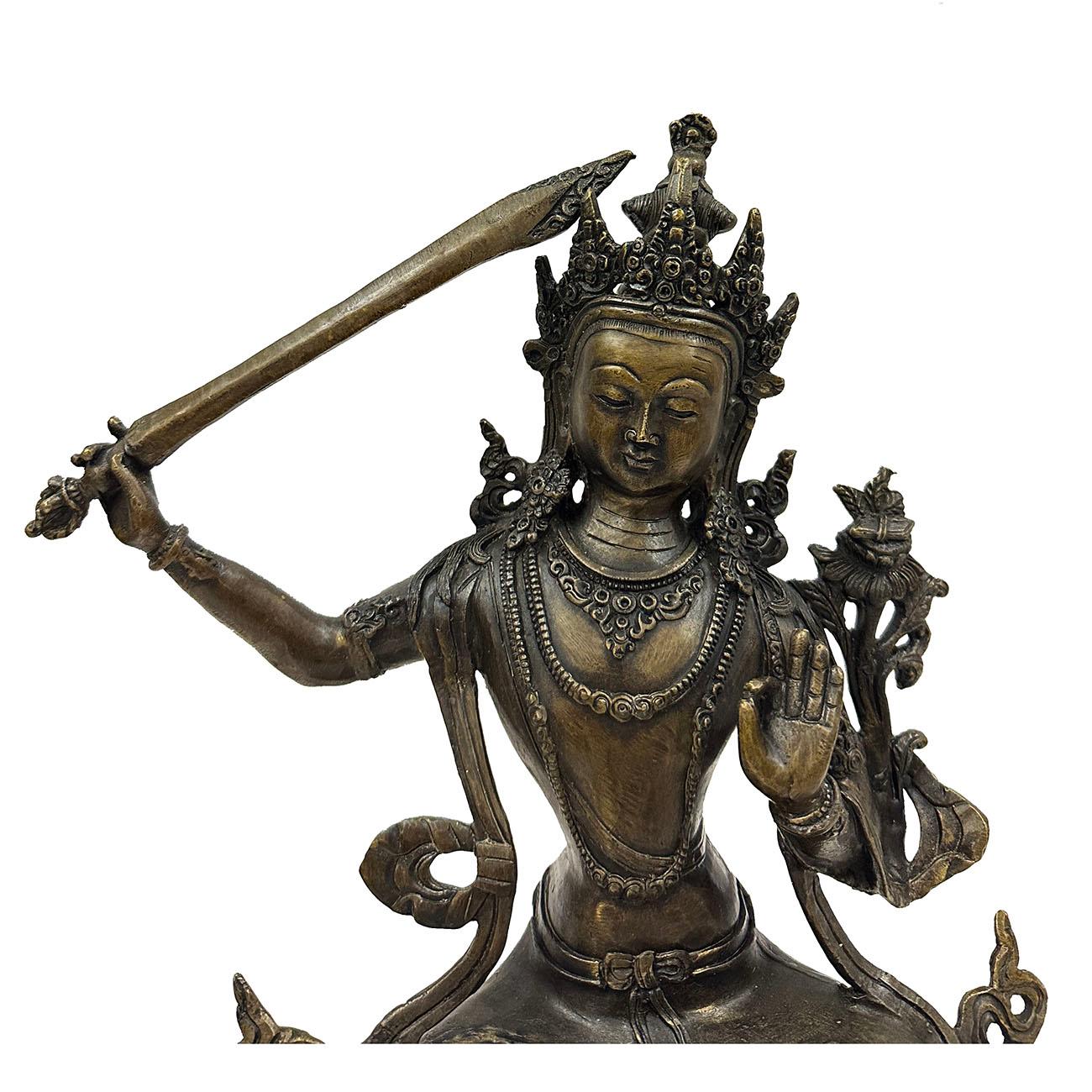 Manjushri is the Bodhisattva of keen awareness in Buddhism. A disciple of the historical Buddha Shakyamuni, he represents wisdom, intelligence and realization, and is one of the most popular Bodhisattvas following Avalokitesvara. Look at this
