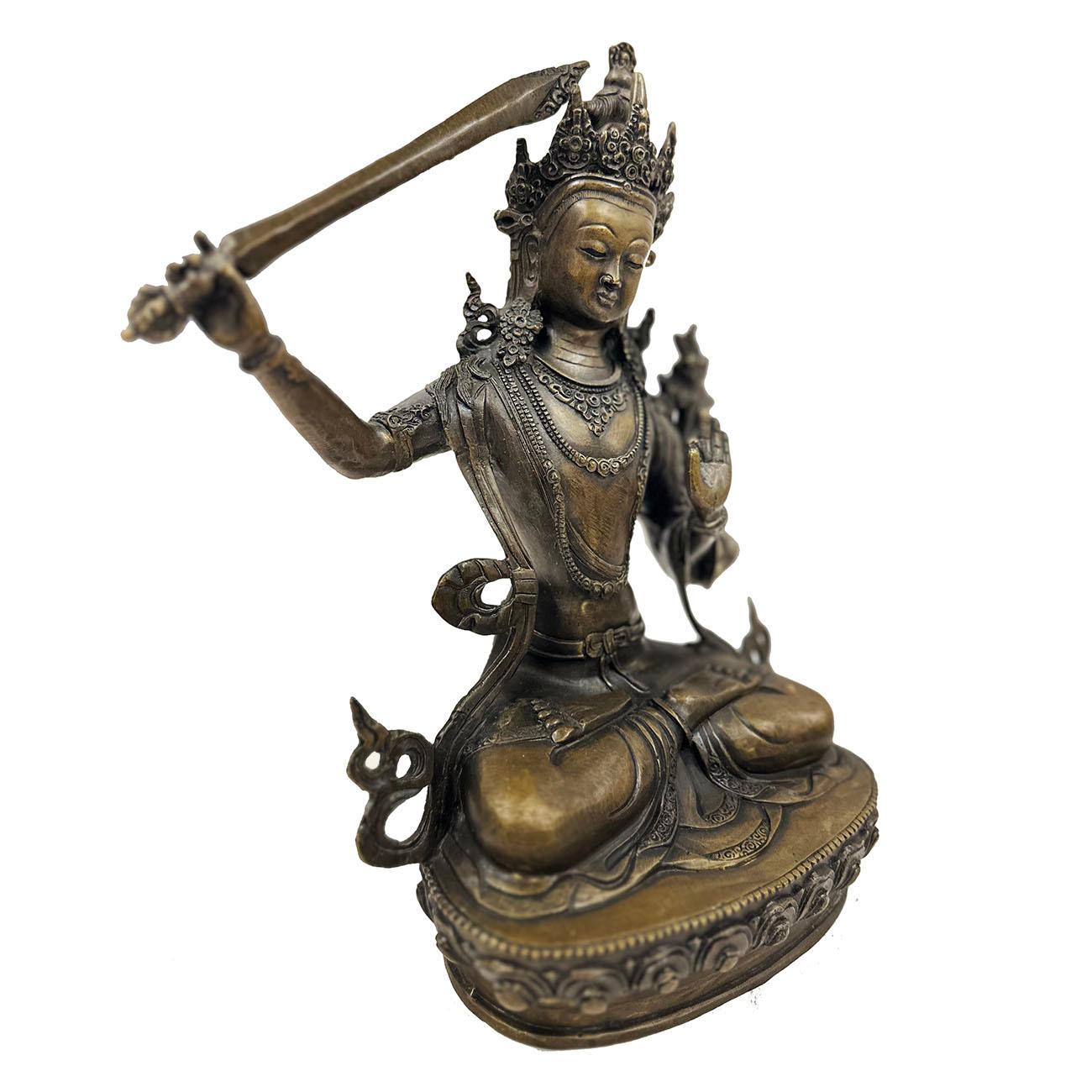 Tibetische antike Tantric Manjusri Bodhisattva-Statue aus Bronze, Tibet (Chinesisch) im Angebot