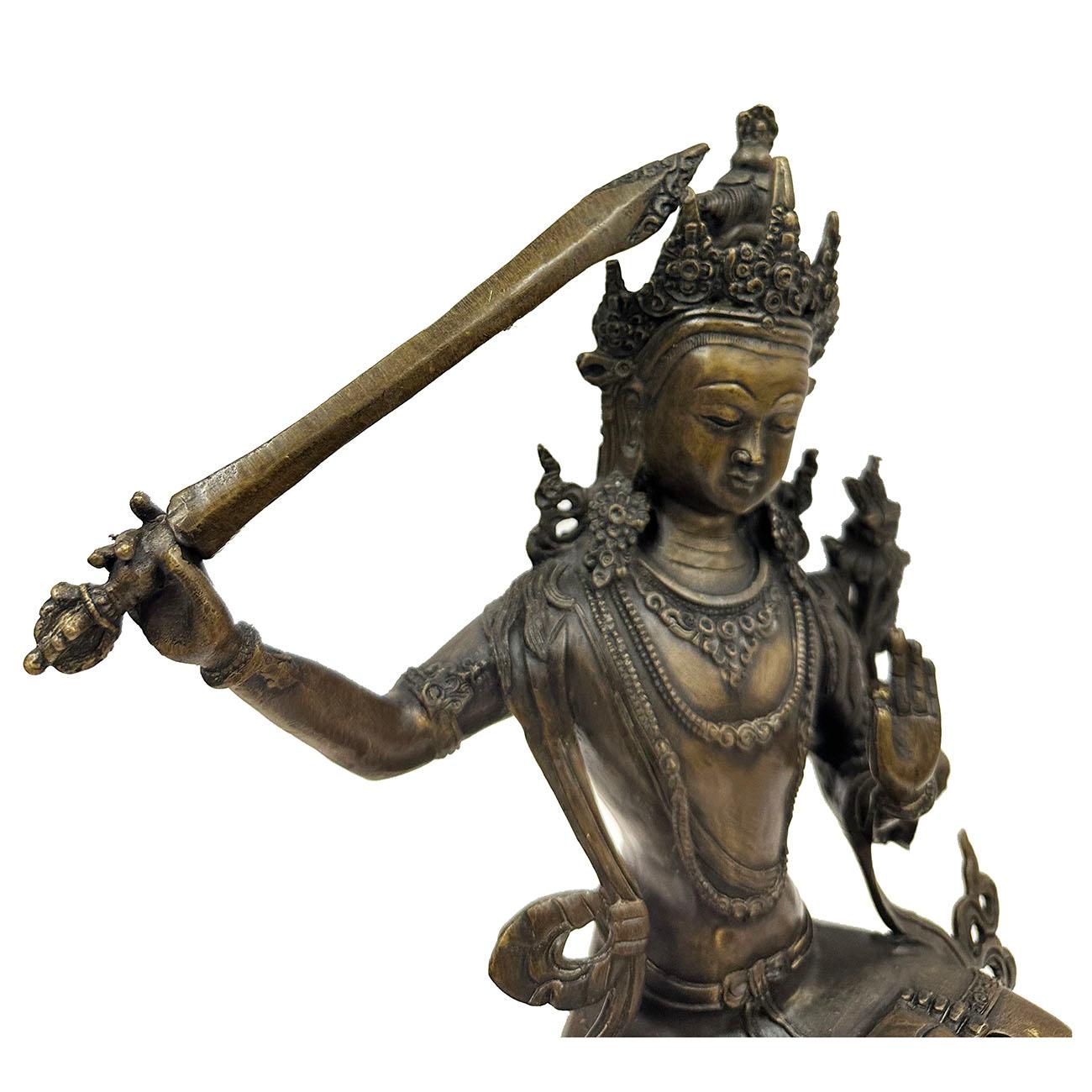Tibetische antike Tantric Manjusri Bodhisattva-Statue aus Bronze, Tibet (Handgeschnitzt) im Angebot