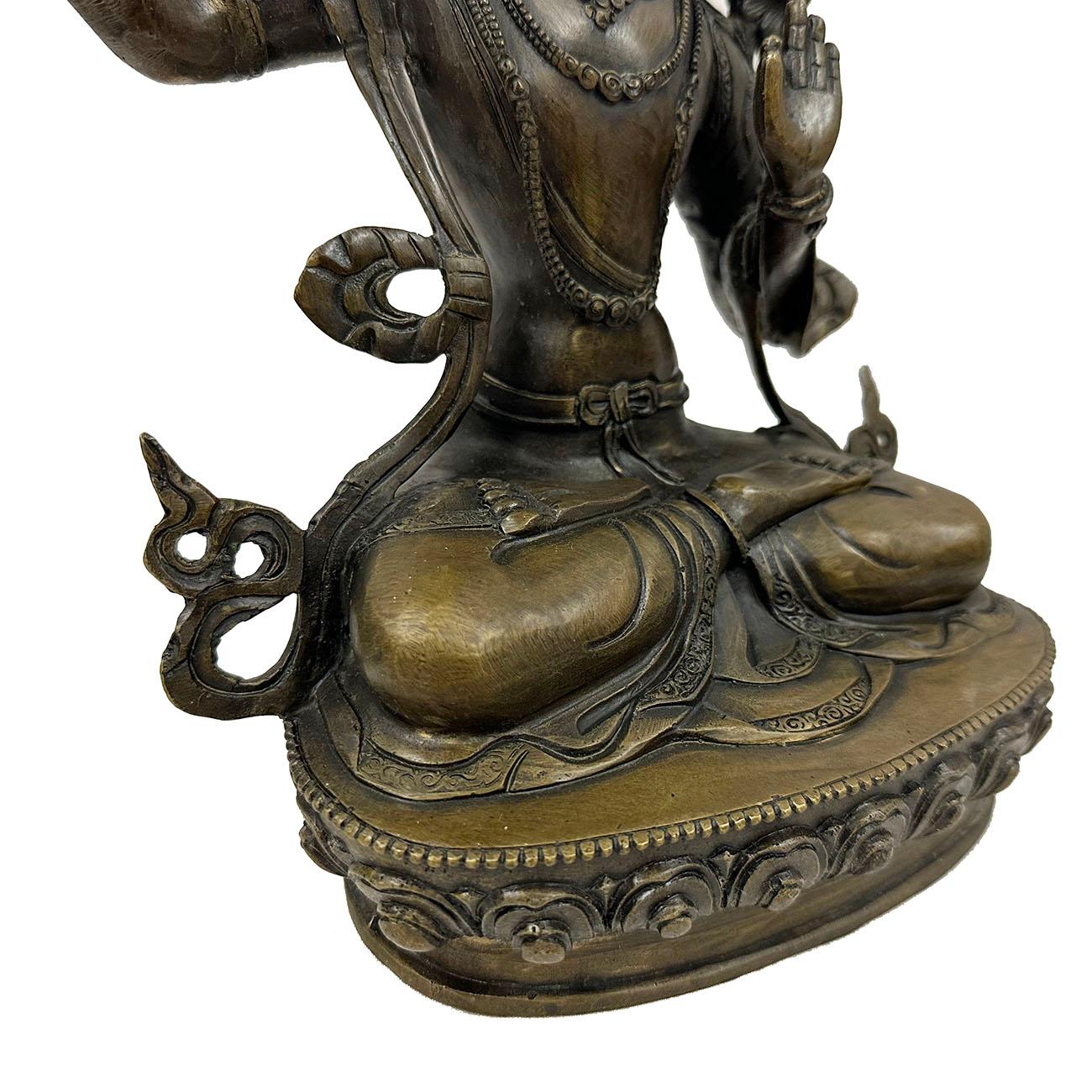Tibetan Antique Bronze Tantric Manjusri Bodhisattva Statue In Good Condition For Sale In Pomona, CA