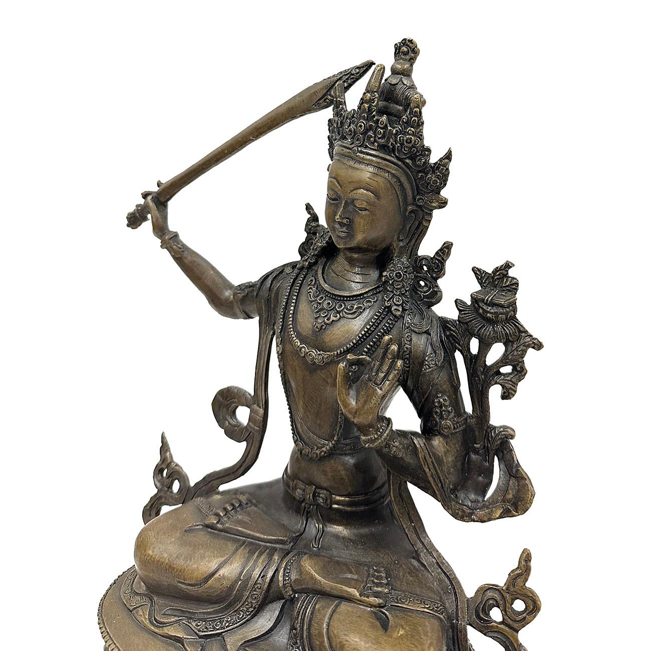 Tibetische antike Tantric Manjusri Bodhisattva-Statue aus Bronze, Tibet im Angebot 1