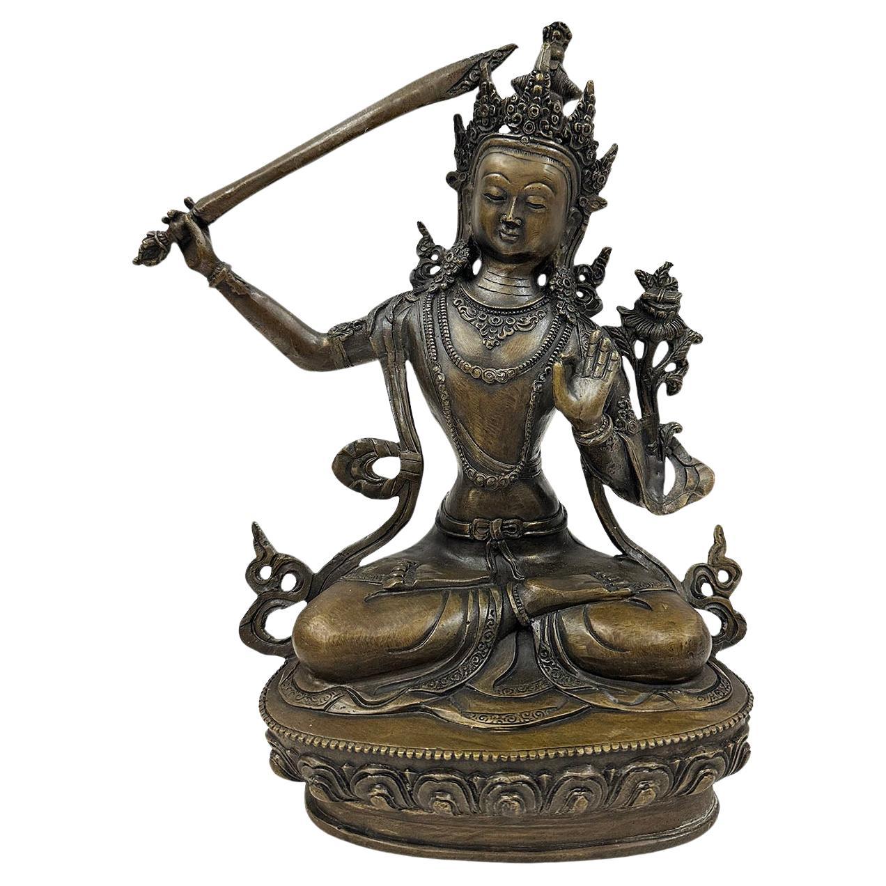 Tibetische antike Tantric Manjusri Bodhisattva-Statue aus Bronze, Tibet im Angebot