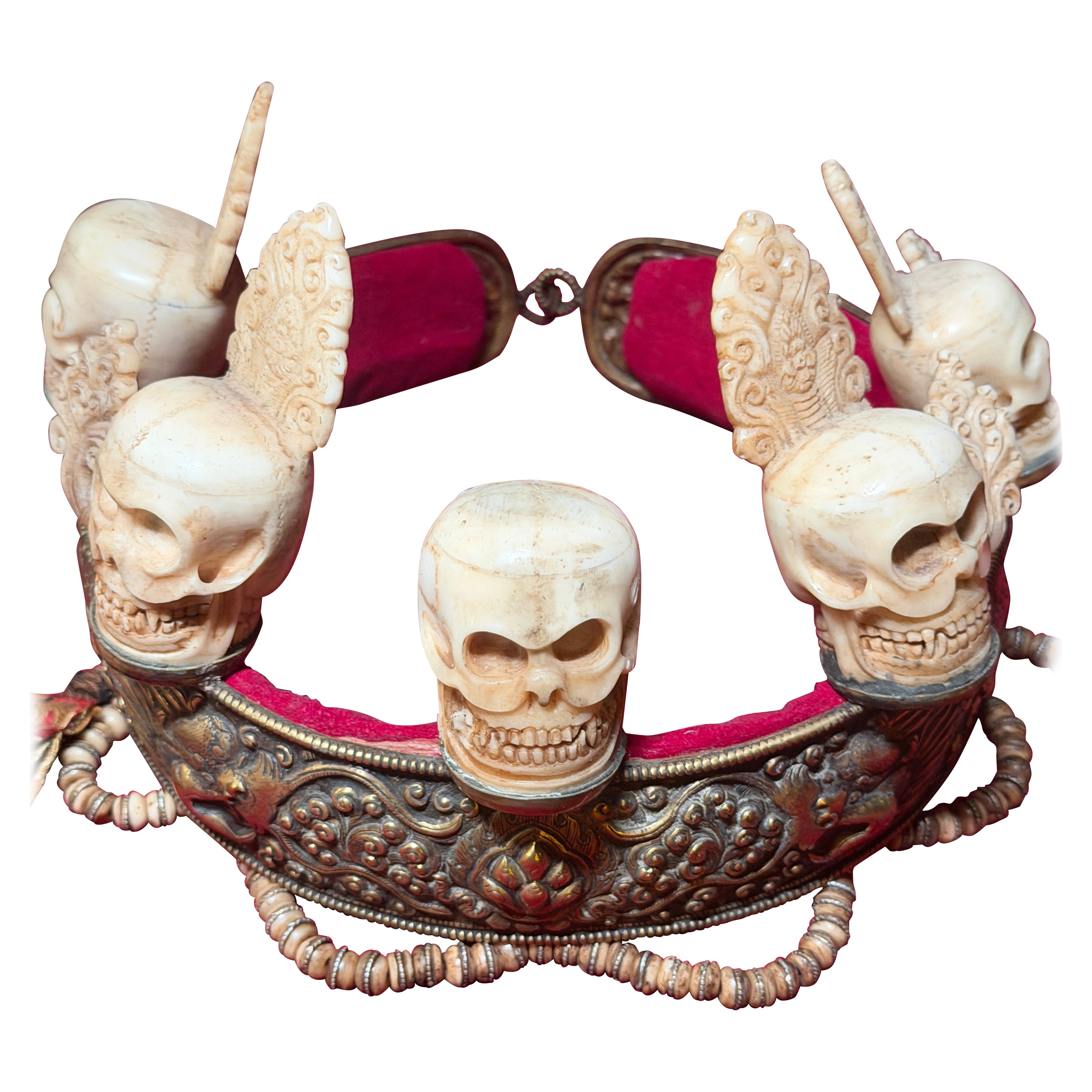 Tibetan Antique Ritual Oracle Diadem Skull Crown For Sale
